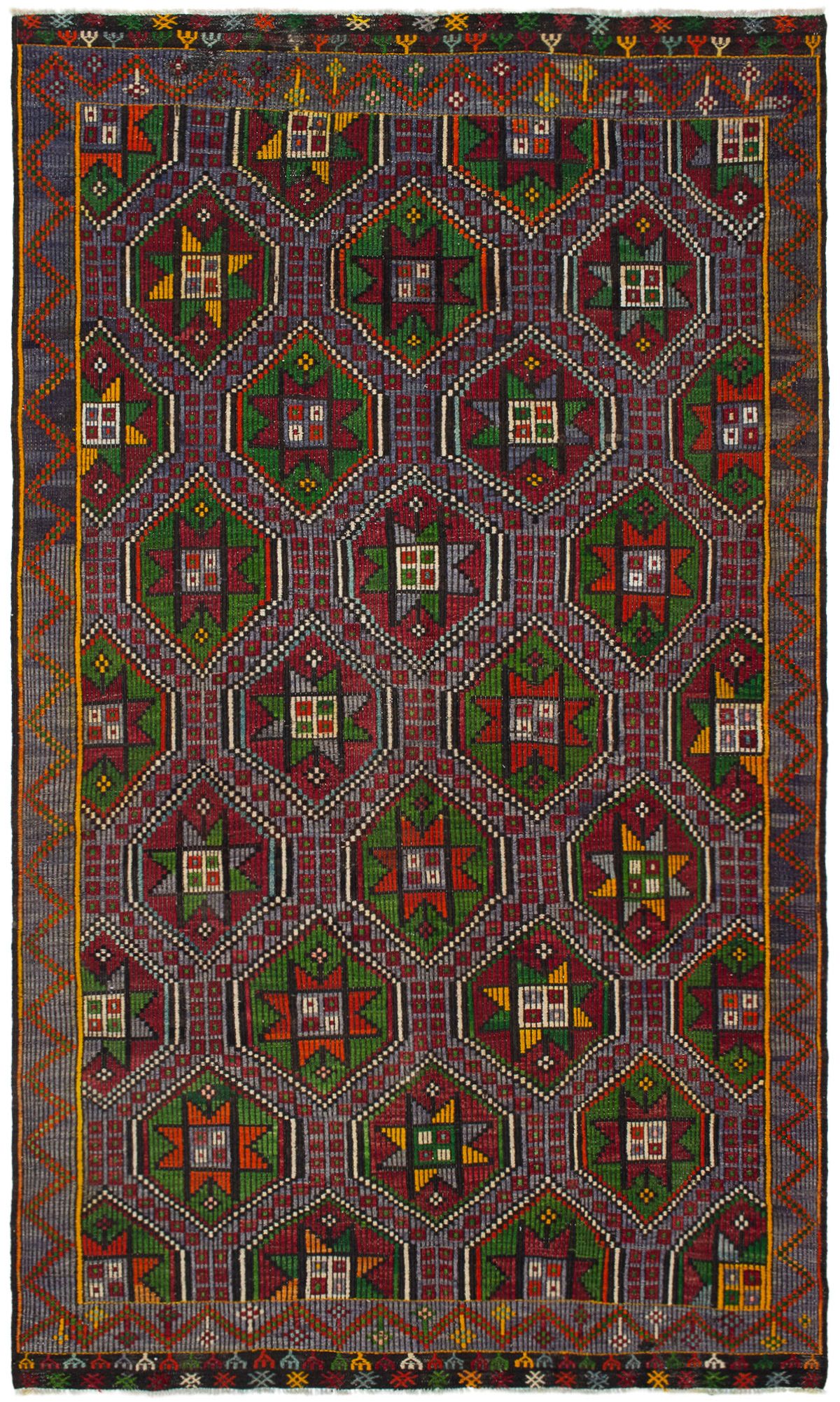 Hand woven Yoruk Dark Red Wool Tapestry Kilim 6'4" x 10'8" Size: 6'4" x 10'8"  
