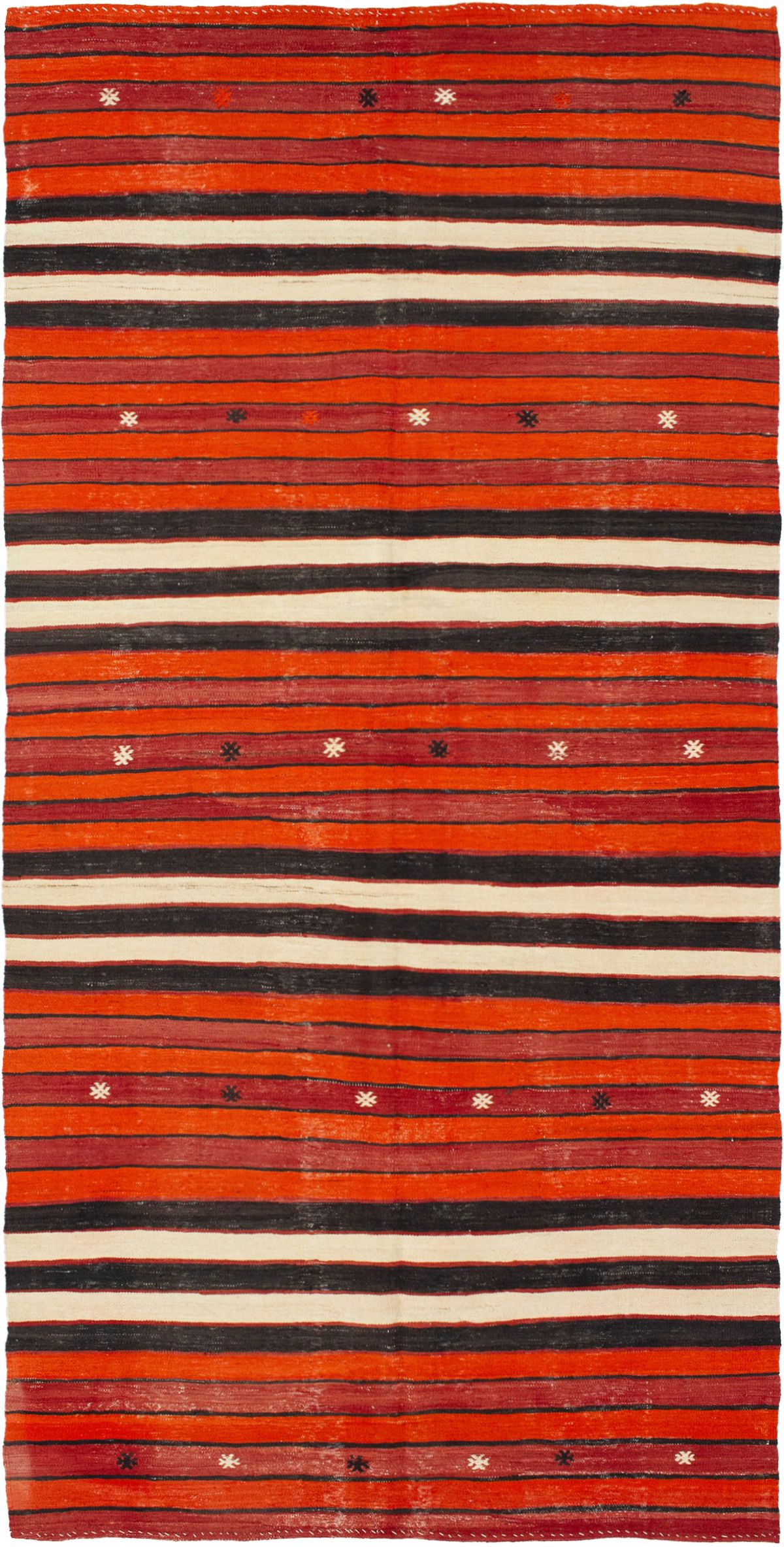 Hand woven Bohemian Dark Copper, Dark Red Wool Kilim 5'5" x 10'9" Size: 5'5" x 10'9"  
