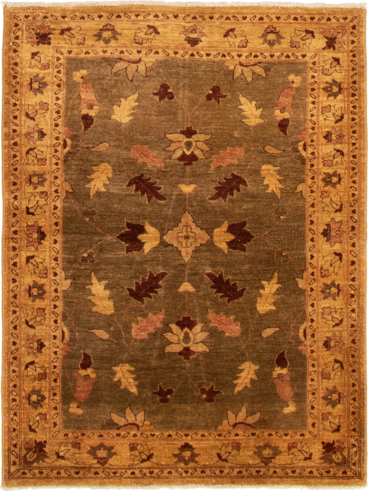 Hand-knotted Finest Ziegler Chobi Brown Wool Rug 4'1" x 5'6" Size: 4'1" x 5'6"  