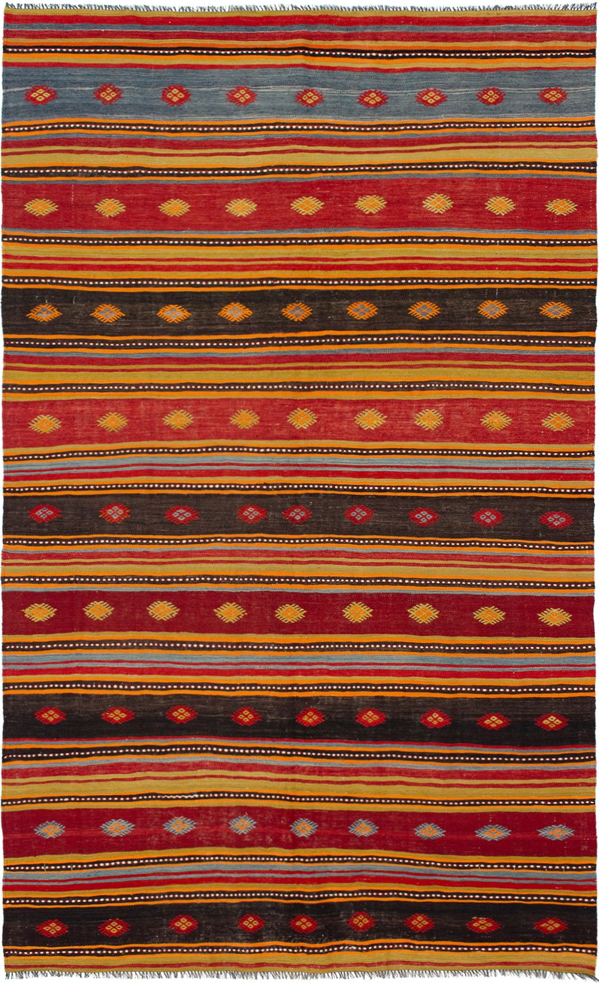 Hand woven Bohemian Black, Red Wool Kilim 6'0" x 9'11" Size: 6'0" x 9'11"  