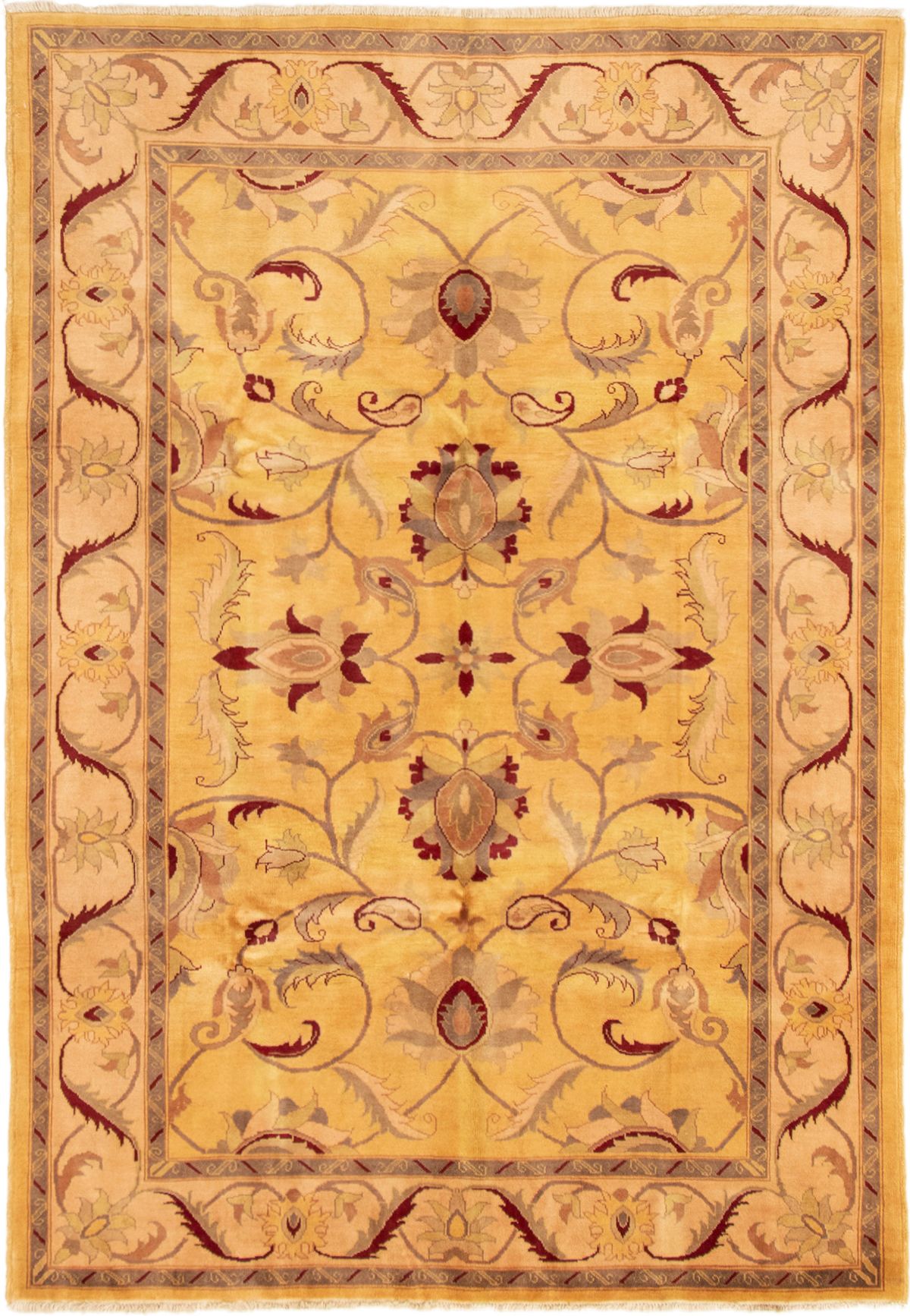 Hand-knotted Finest Ziegler Chobi Light Gold Wool Rug 6'3" x 8'10" Size: 6'3" x 8'10"  