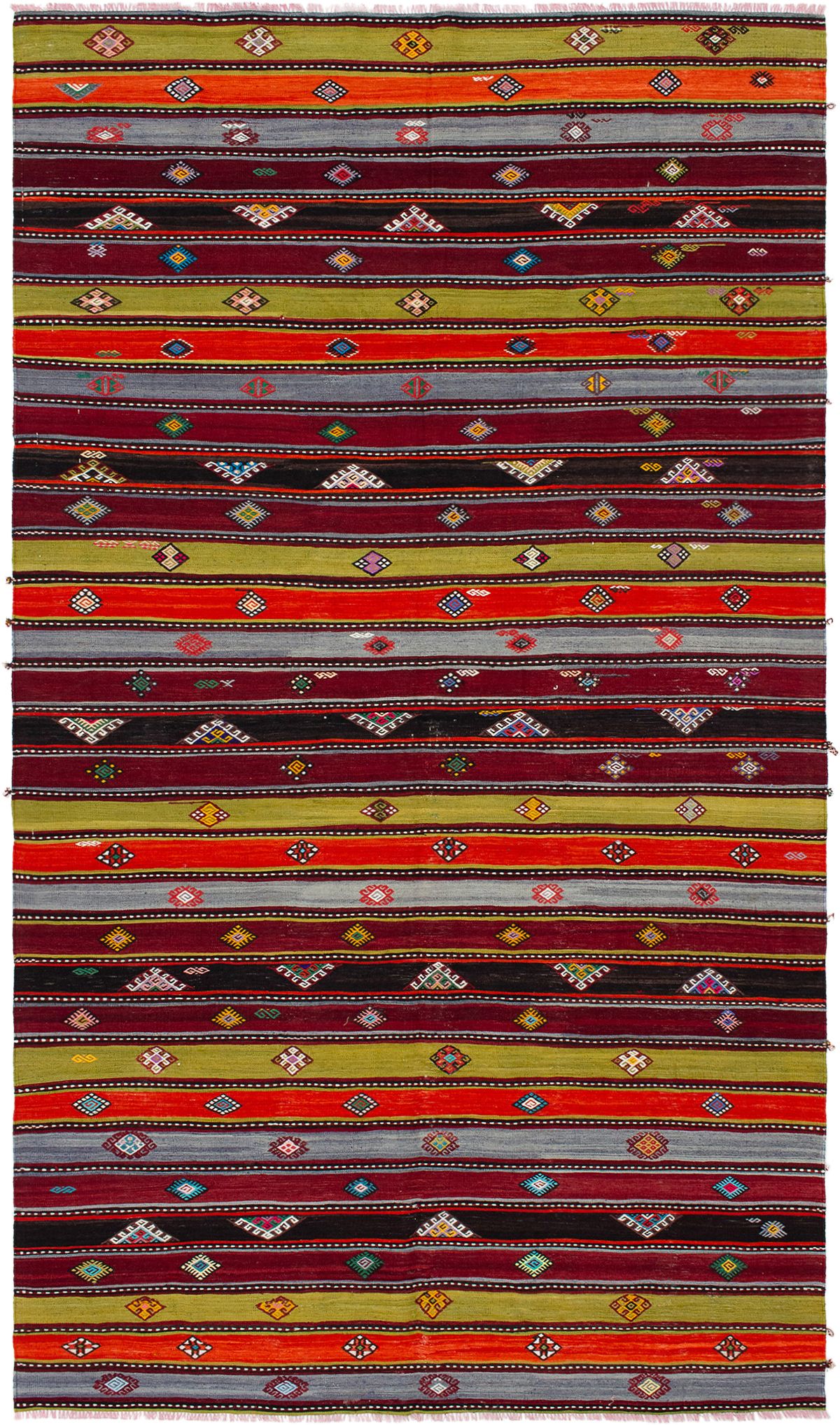 Hand woven Bohemian Dark Red Wool Kilim 5'11" x 10'5" Size: 5'11" x 10'5"  