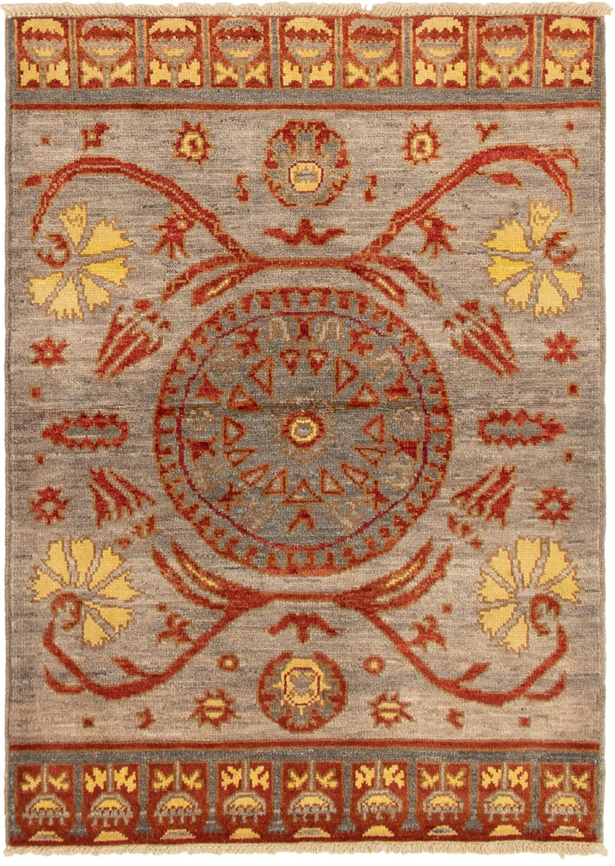 Hand-knotted Shalimar Dark Red, Light Grey Wool Rug 4'2" x 5'10" Size: 4'2" x 5'10"  