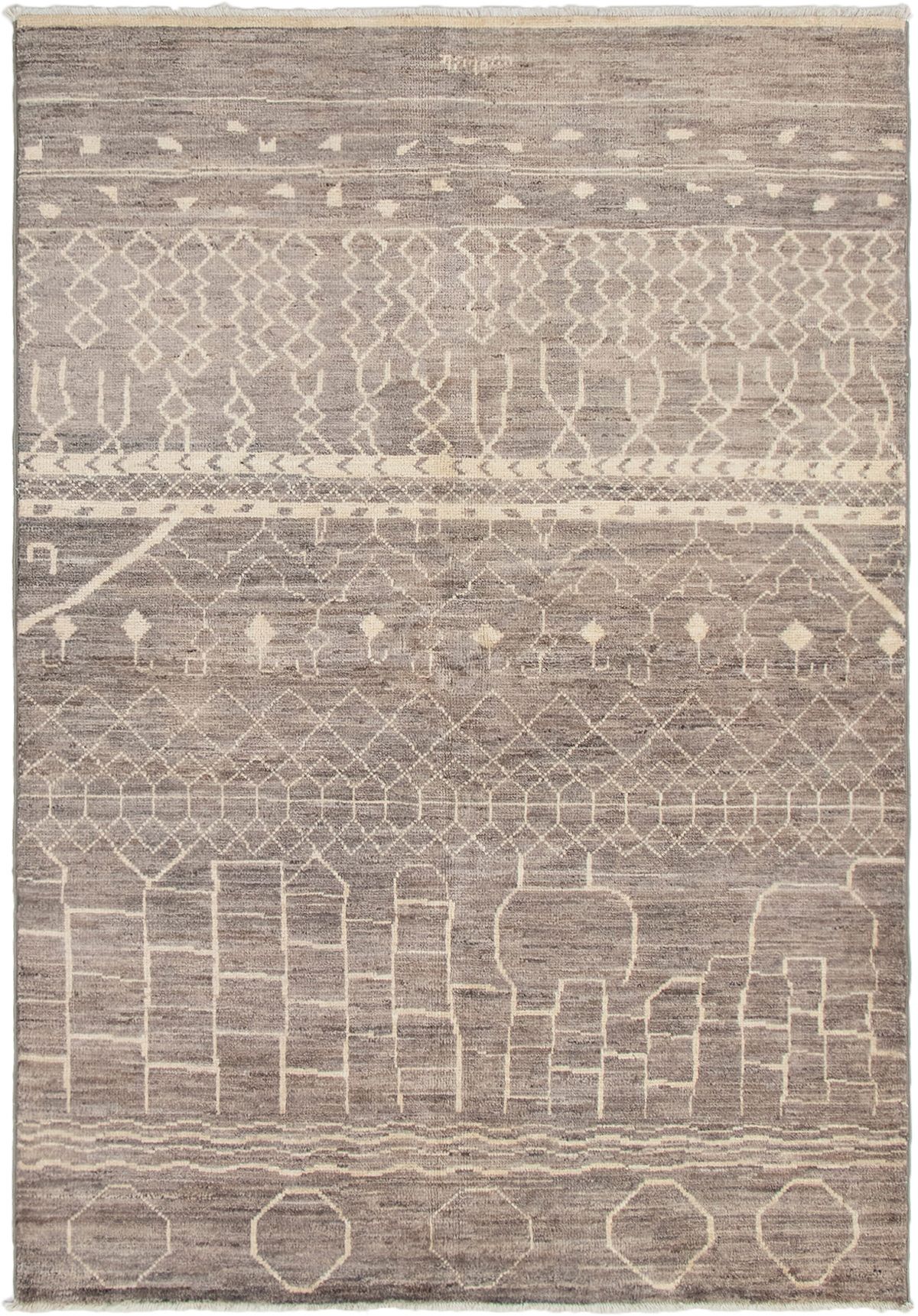 Hand-knotted Tangier Brown, Grey Wool Rug 6'1" x 8'10" Size: 6'1" x 8'10"  