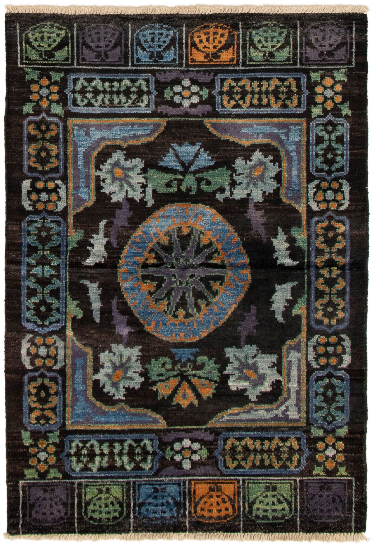 Hand-knotted Shalimar Black Wool Rug 4'3" x 6'3" Size: 4'3" x 6'3"  