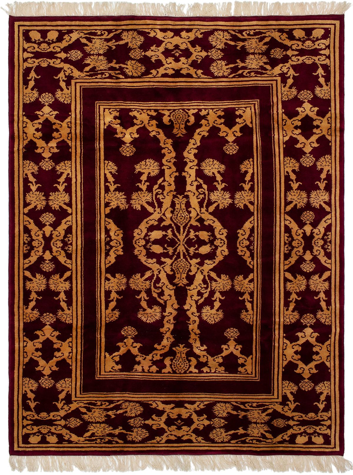 Hand-knotted Melis Vintage Burgundy Wool Rug 6'11" x 9'2" Size: 6'11" x 9'2"  