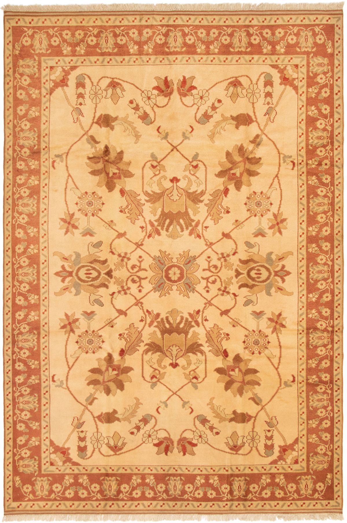 Hand-knotted Melis Vintage Ivory Wool Rug 7'3" x 10'9" Size: 7'3" x 10'9"  