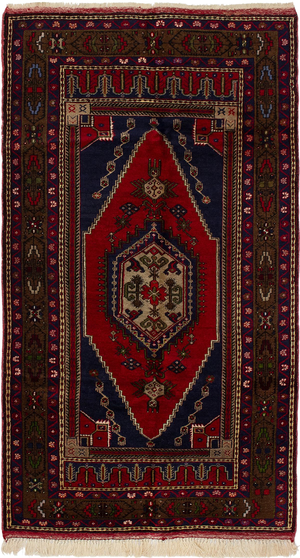 Hand-knotted Anatolian Vintage Dark Navy, Red Wool Rug 4'9" x 8'6" Size: 4'9" x 8'6"  