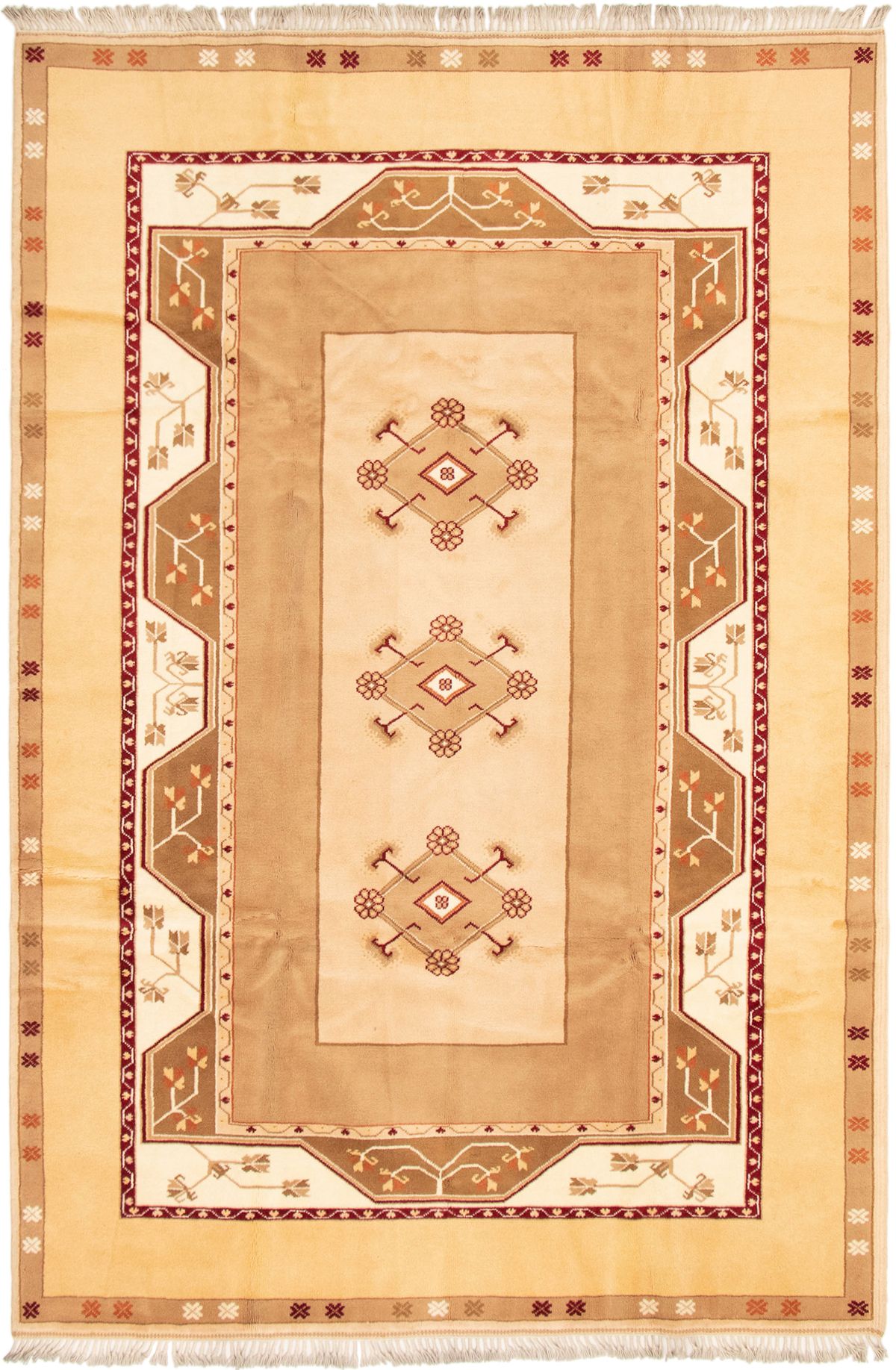 Hand-knotted Ushak Beige Wool Rug 6'9" x 10'3" Size: 6'9" x 10'3"  