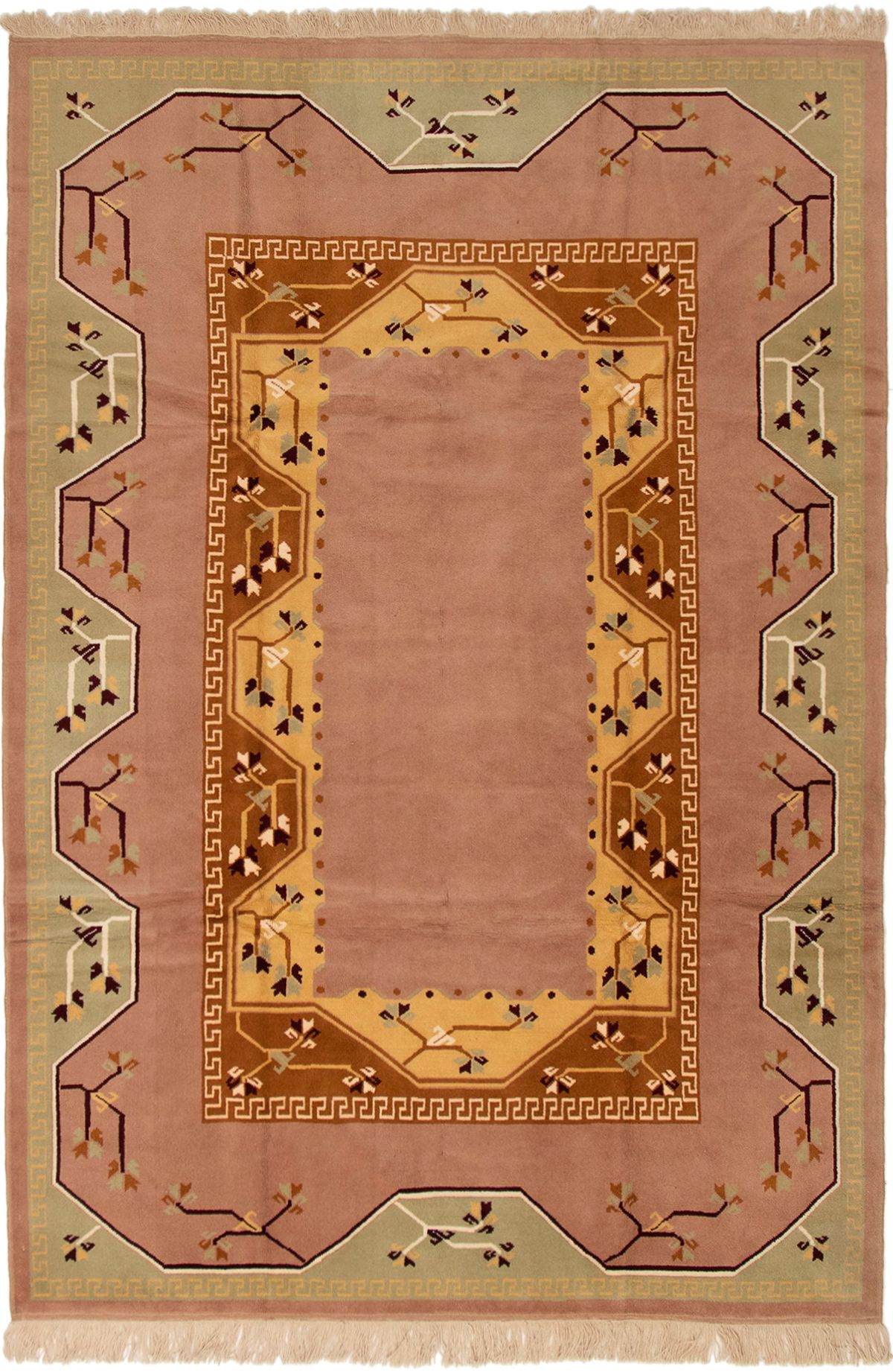 Hand-knotted Ushak Beige Wool Rug 6'9" x 10'1" Size: 6'9" x 10'1"  