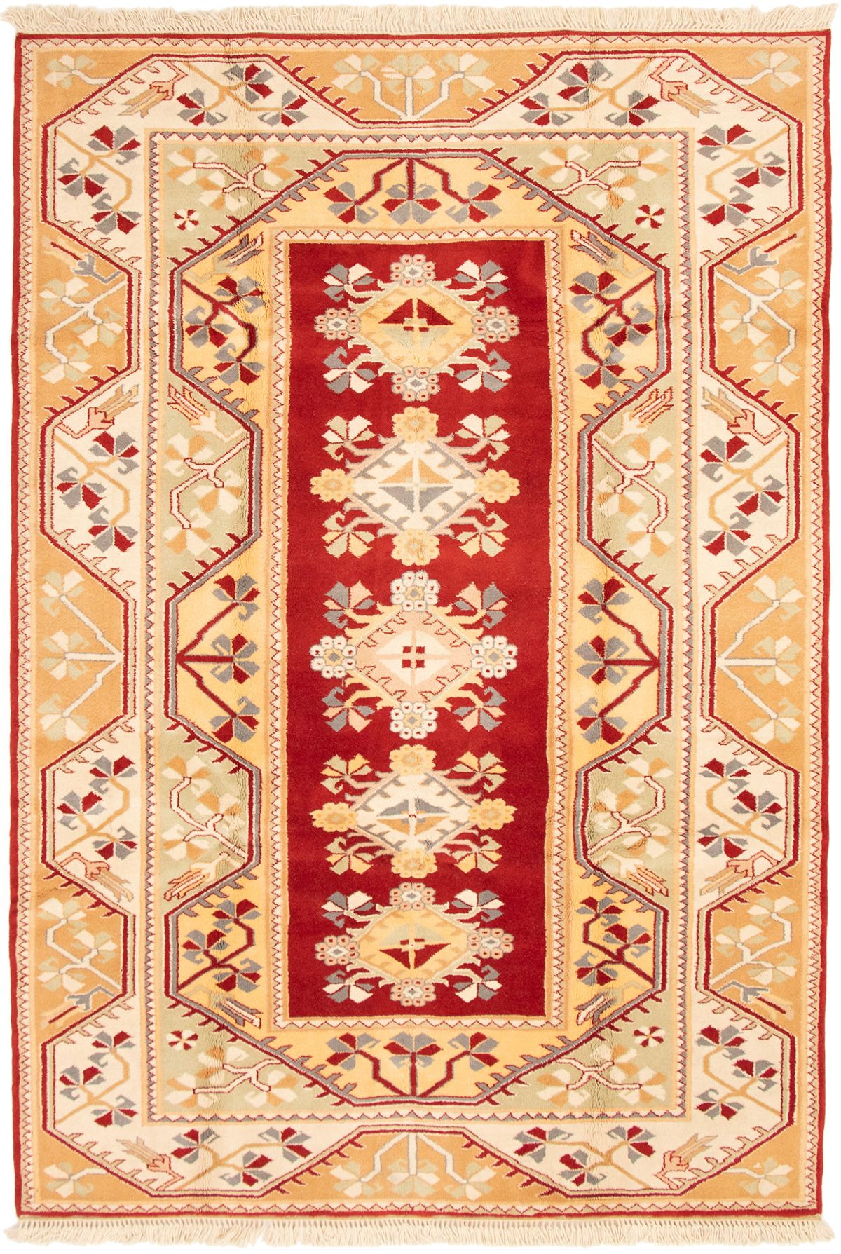 Hand-knotted Ushak Beige, Dark Red Wool Rug 6'5" x 9'7" Size: 6'5" x 9'7"  
