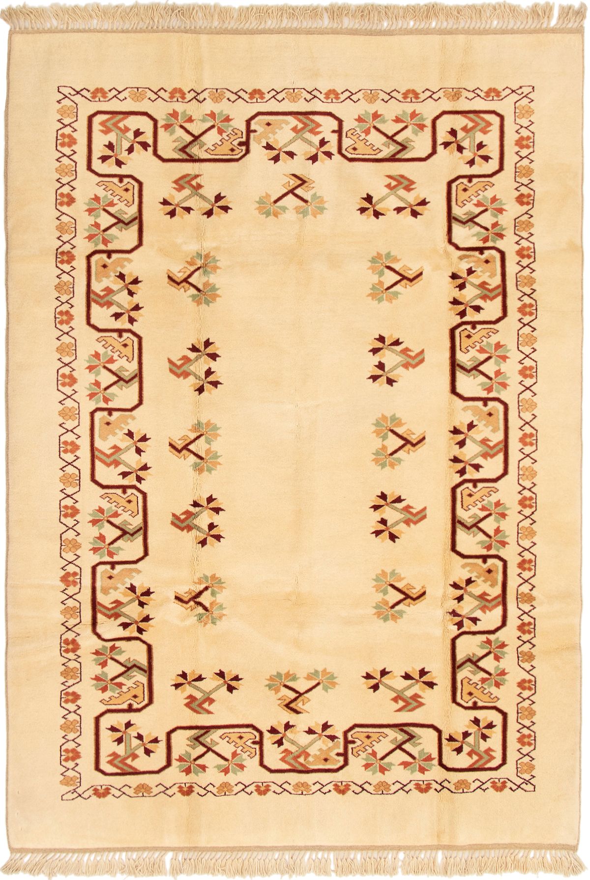 Hand-knotted Melis Vintage Cream Wool Rug 6'6" x 9'4" Size: 6'6" x 9'4"  