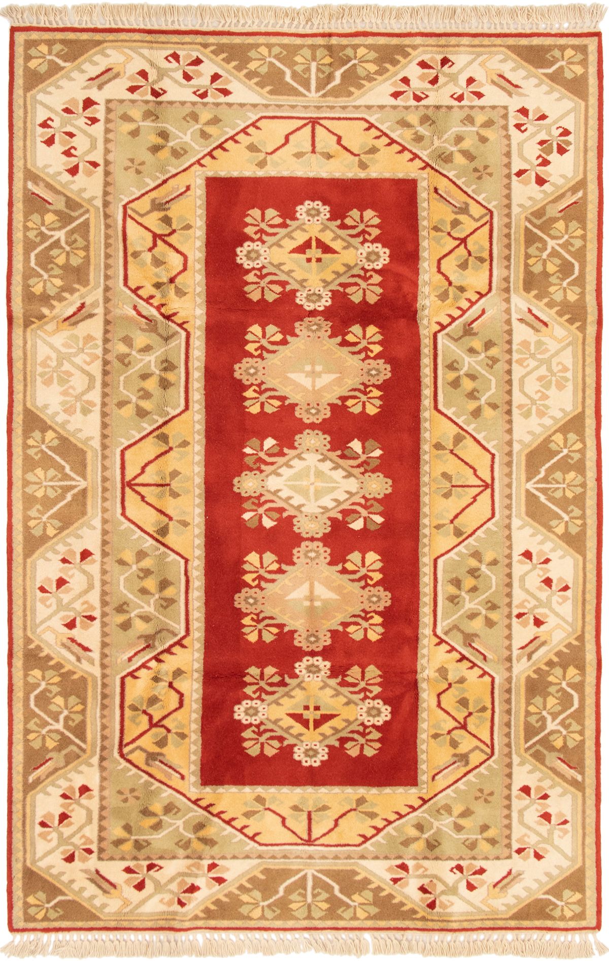 Hand-knotted Ushak Dark Red, Tan Wool Rug 6'6" x 9'10" Size: 6'6" x 9'10"  