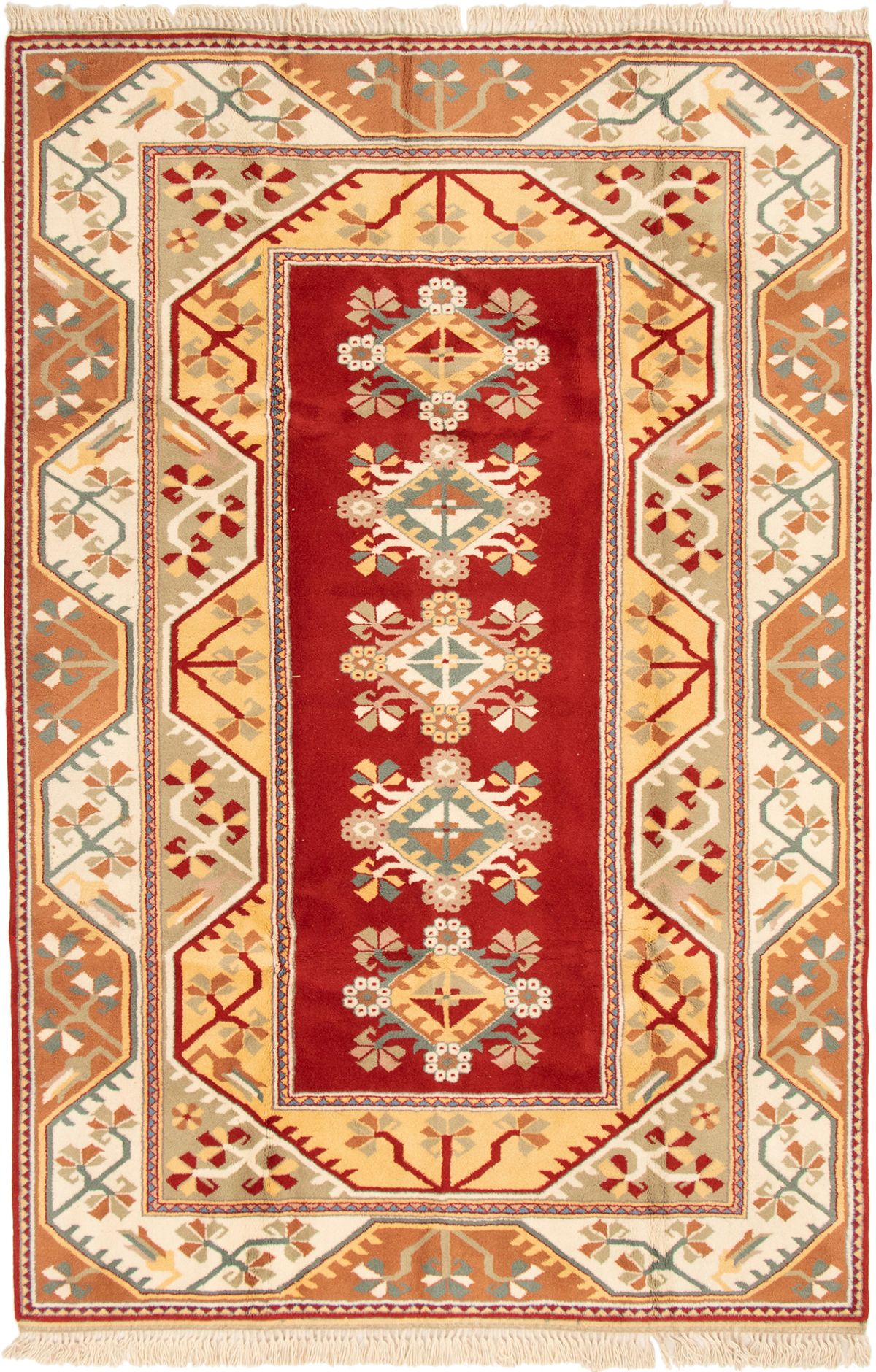 Hand-knotted Ushak Brown, Dark Red Wool Rug 6'6" x 9'8" Size: 6'6" x 9'8"  