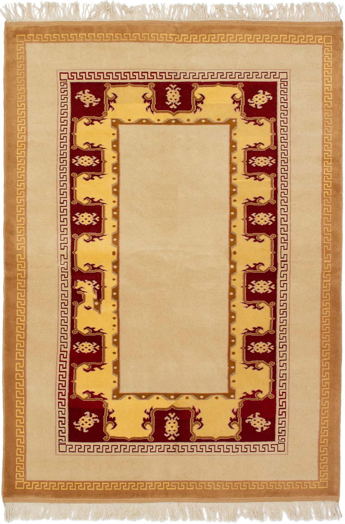 Hand-knotted Ushak Beige Wool Rug 5'9" x 8'3" Size: 5'9" x 8'3"  