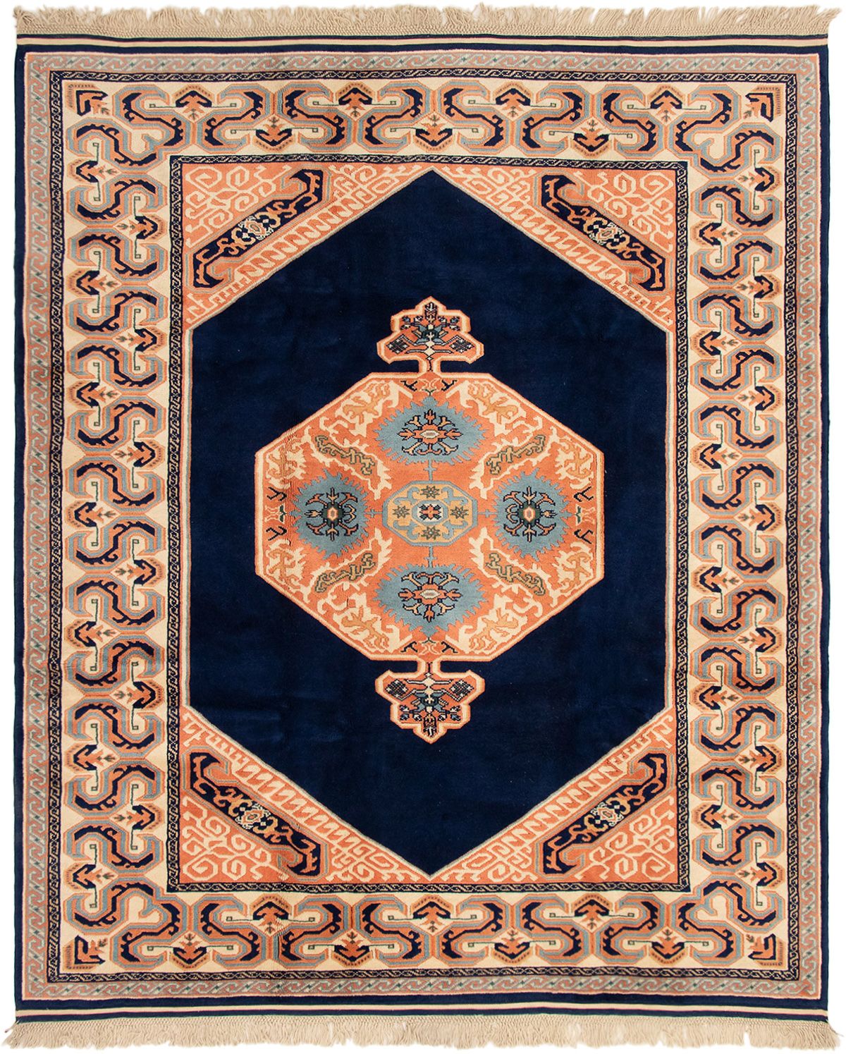 Hand-knotted Melis Vintage Copper, Dark Navy Wool Rug 8'2" x 9'8" Size: 8'2" x 9'8"  