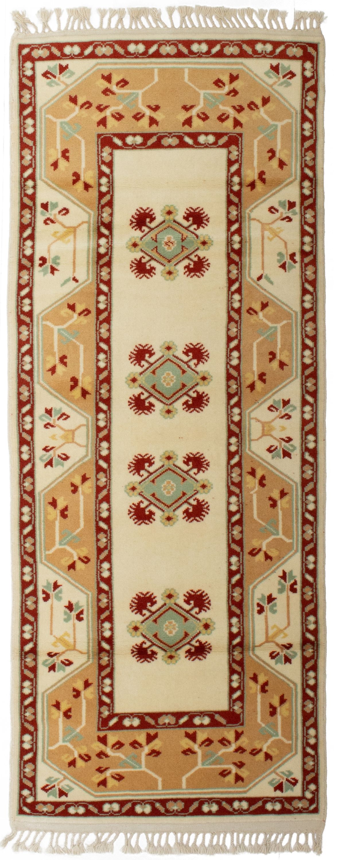 Hand-knotted Ushak Cream Wool Rug 2'9" x 6'9" Size: 2'9" x 6'9"  