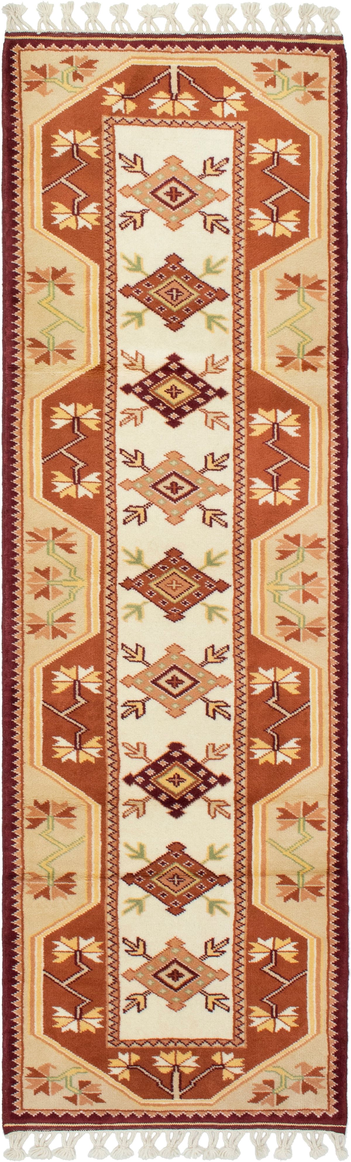 Hand-knotted Ushak Copper, Cream Wool Rug 2'8" x 8'8" Size: 2'7" x 8'8"  