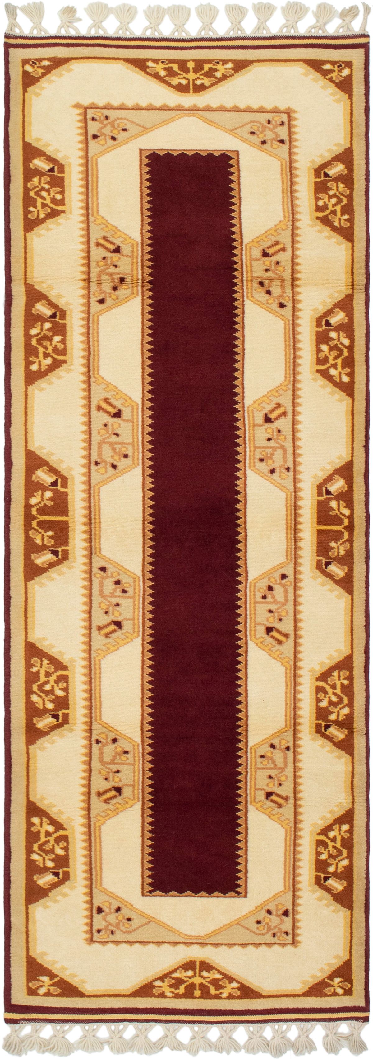 Hand-knotted Ushak Dark Red Wool Rug 2'8" x 7'5" Size: 2'7" x 7'5"  