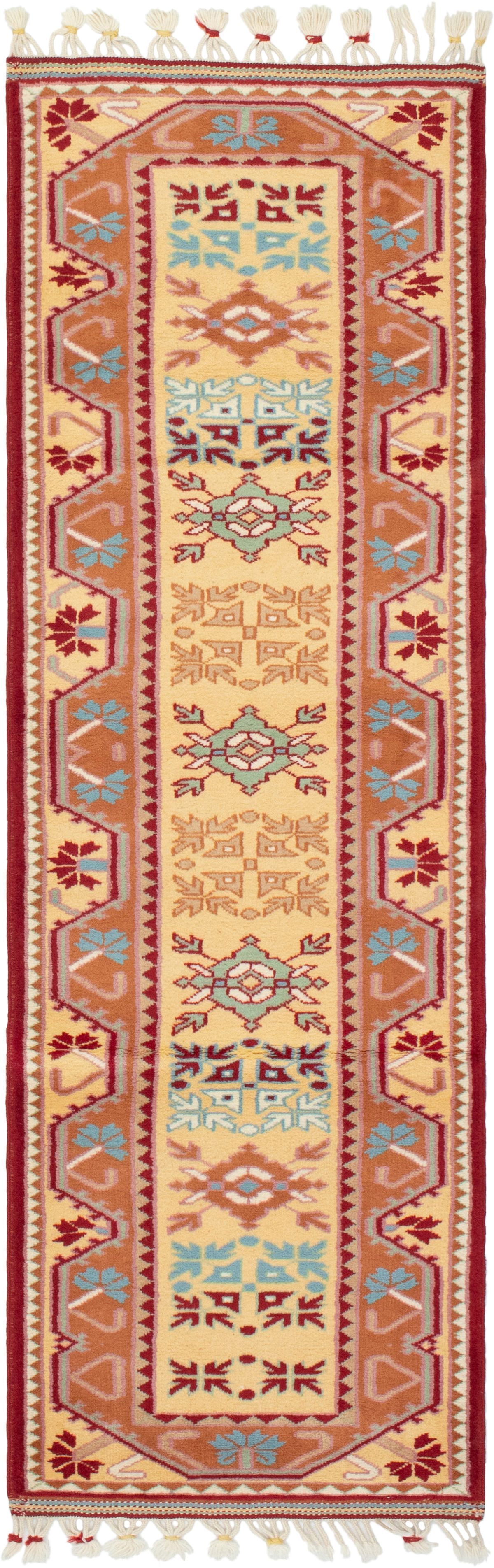 Hand-knotted Ushak Brown, Cream Wool Rug 2'7" x 8'3" Size: 2'7" x 8'3"  