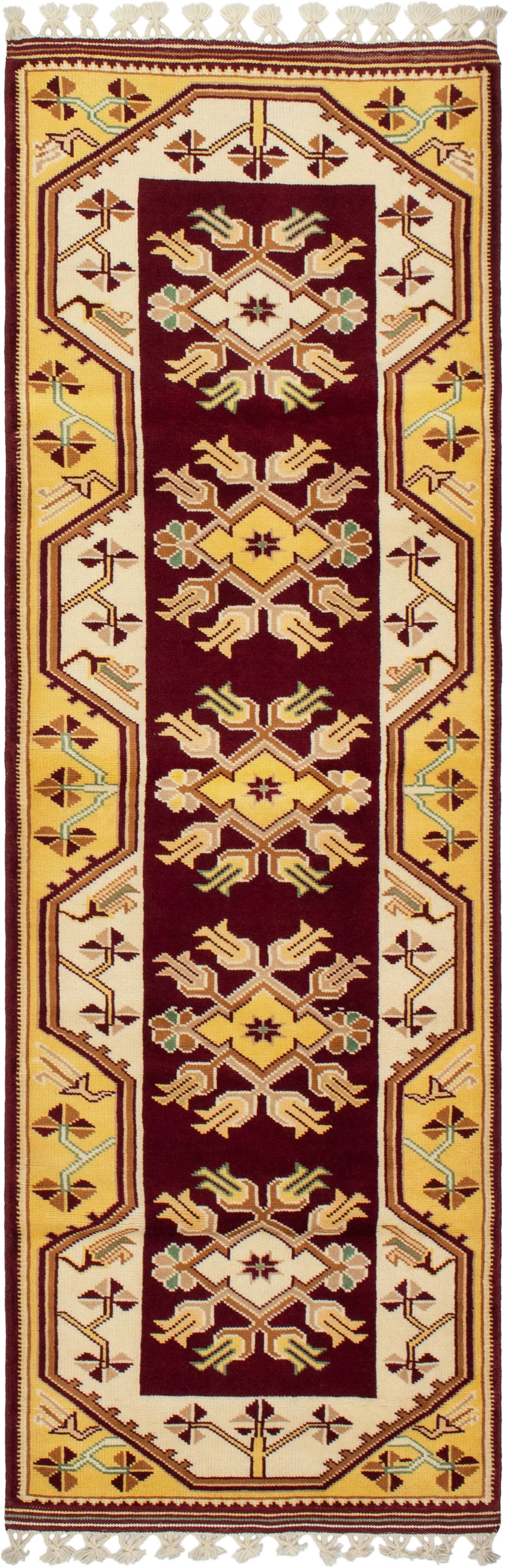 Hand-knotted Ushak Dark Red Wool Rug 2'9" x 8'2" Size: 2'9" x 8'2"  