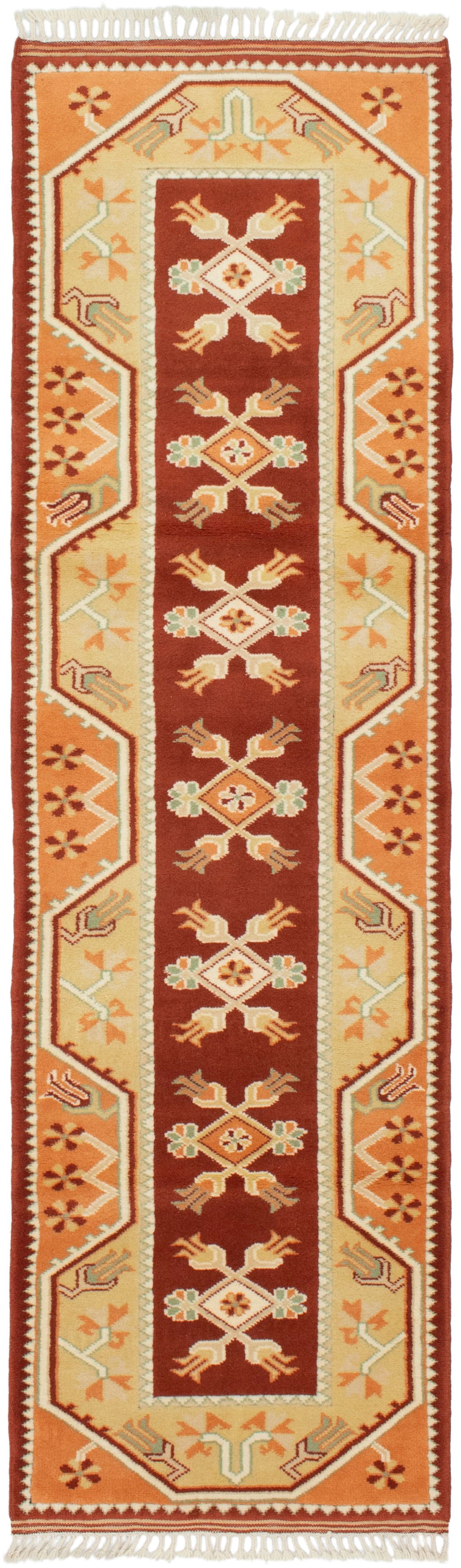 Hand-knotted Ushak Dark Copper, Khaki Wool Rug 2'8" x 8'11" Size: 2'7" x 8'11"  