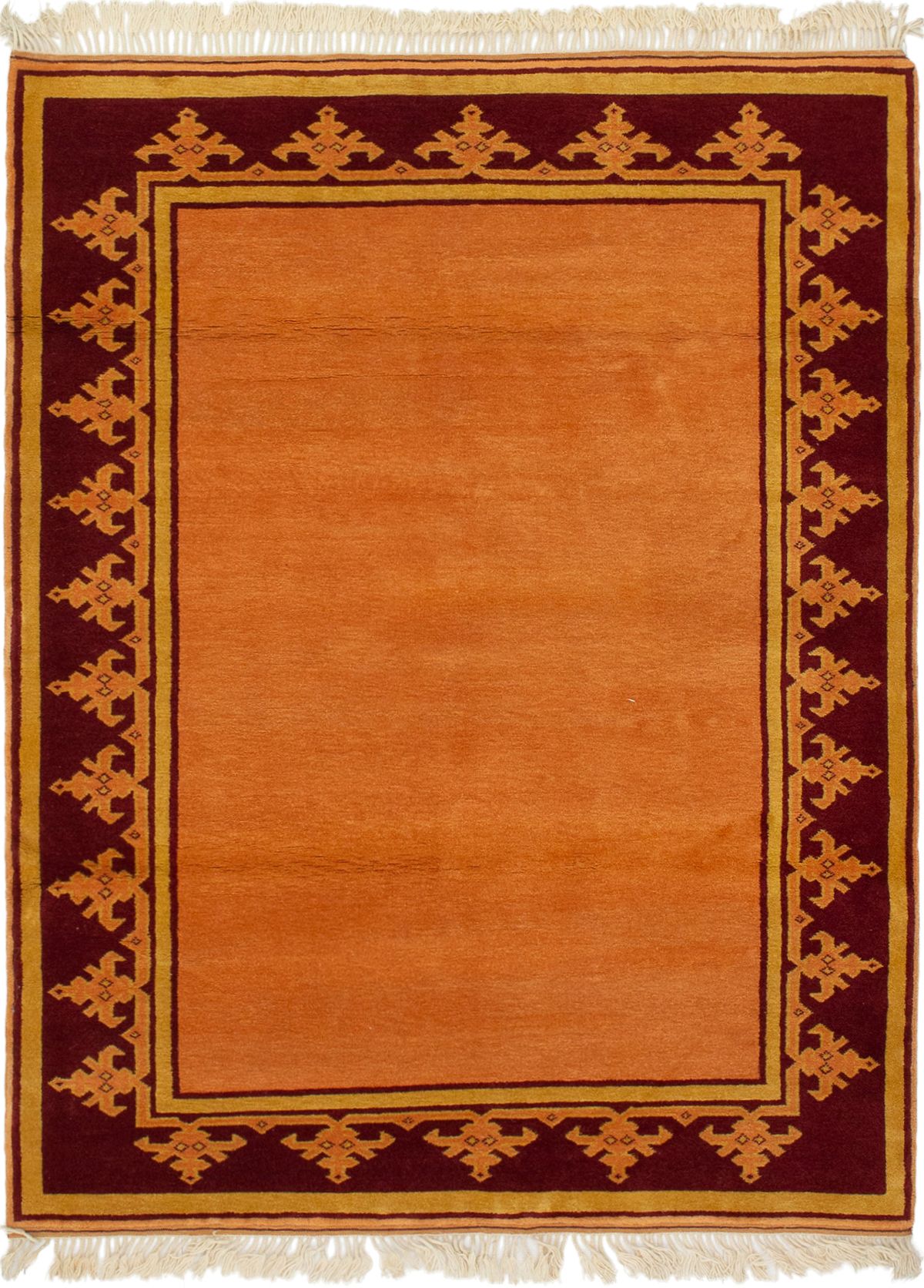Hand-knotted Melis Vintage Copper Wool Rug 4'3" x 5'8" Size: 4'3" x 5'8"  