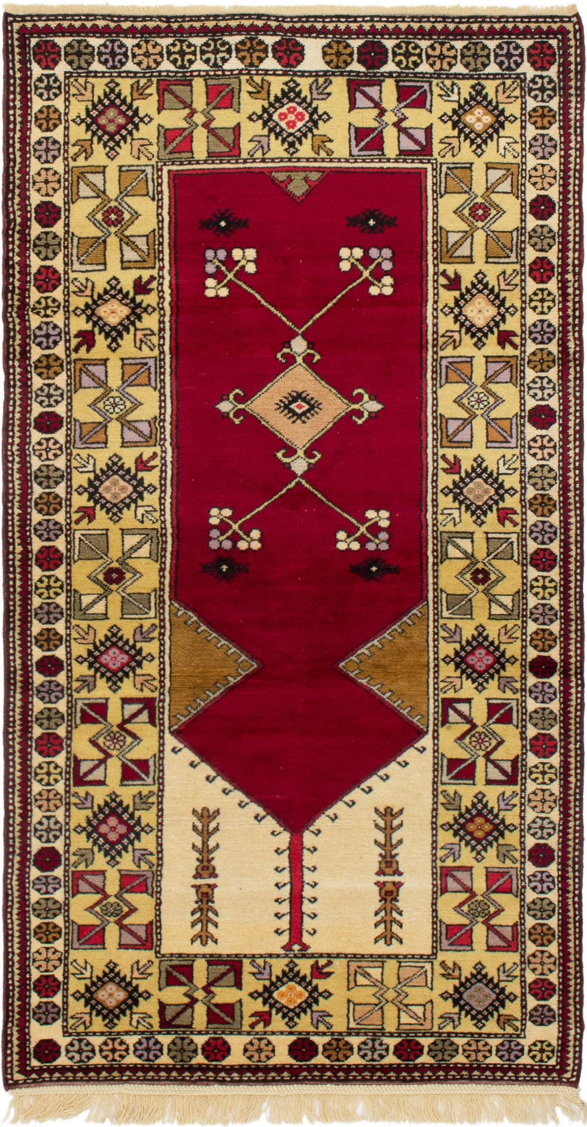 Hand-knotted Ushak Dark Red Wool Rug 3'7" x 7'0" Size: 3'7" x 7'0"  