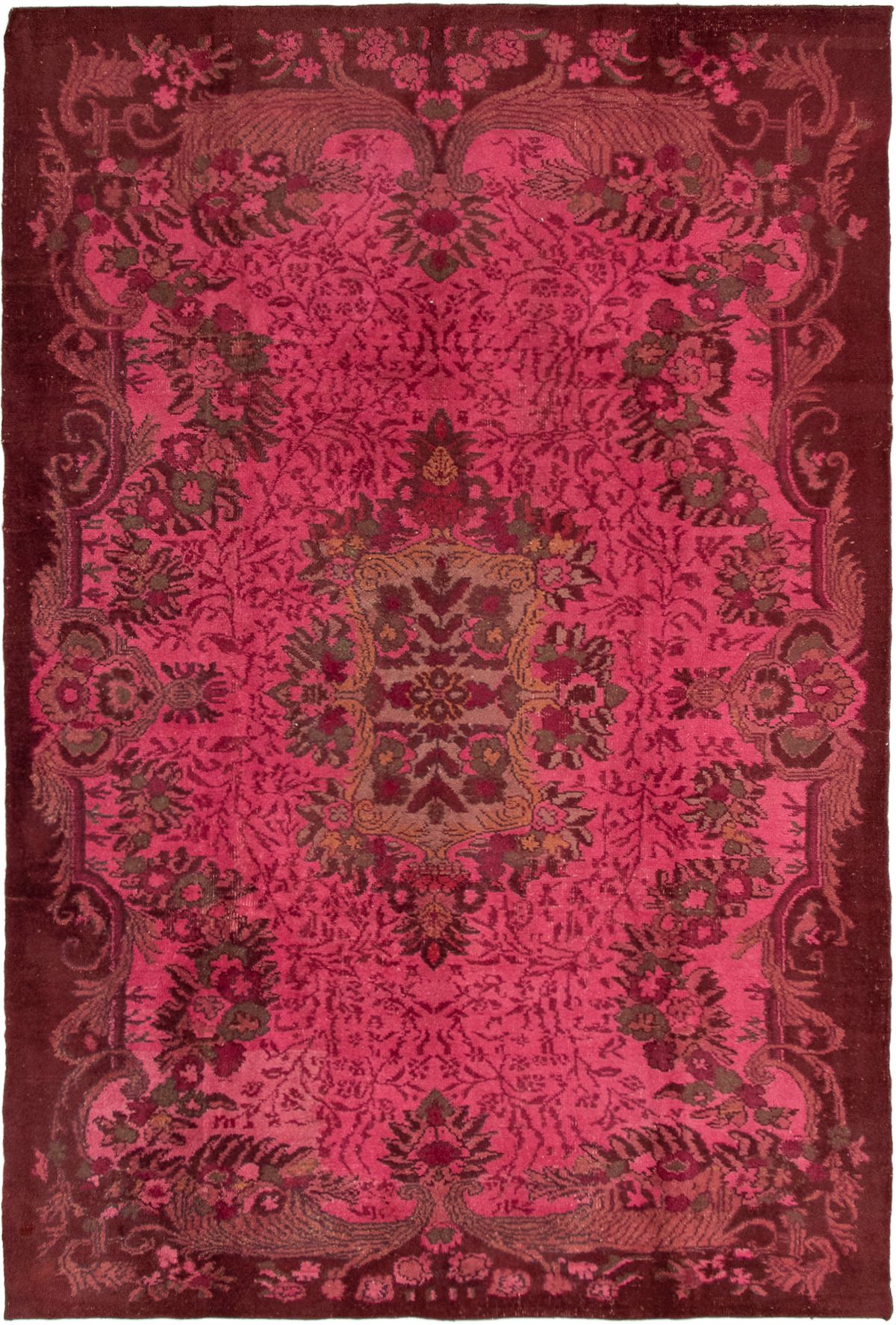 Hand-knotted Color Transition Dark Pink Wool Rug 6'4" x 9'9" Size: 6'4" x 9'9"  