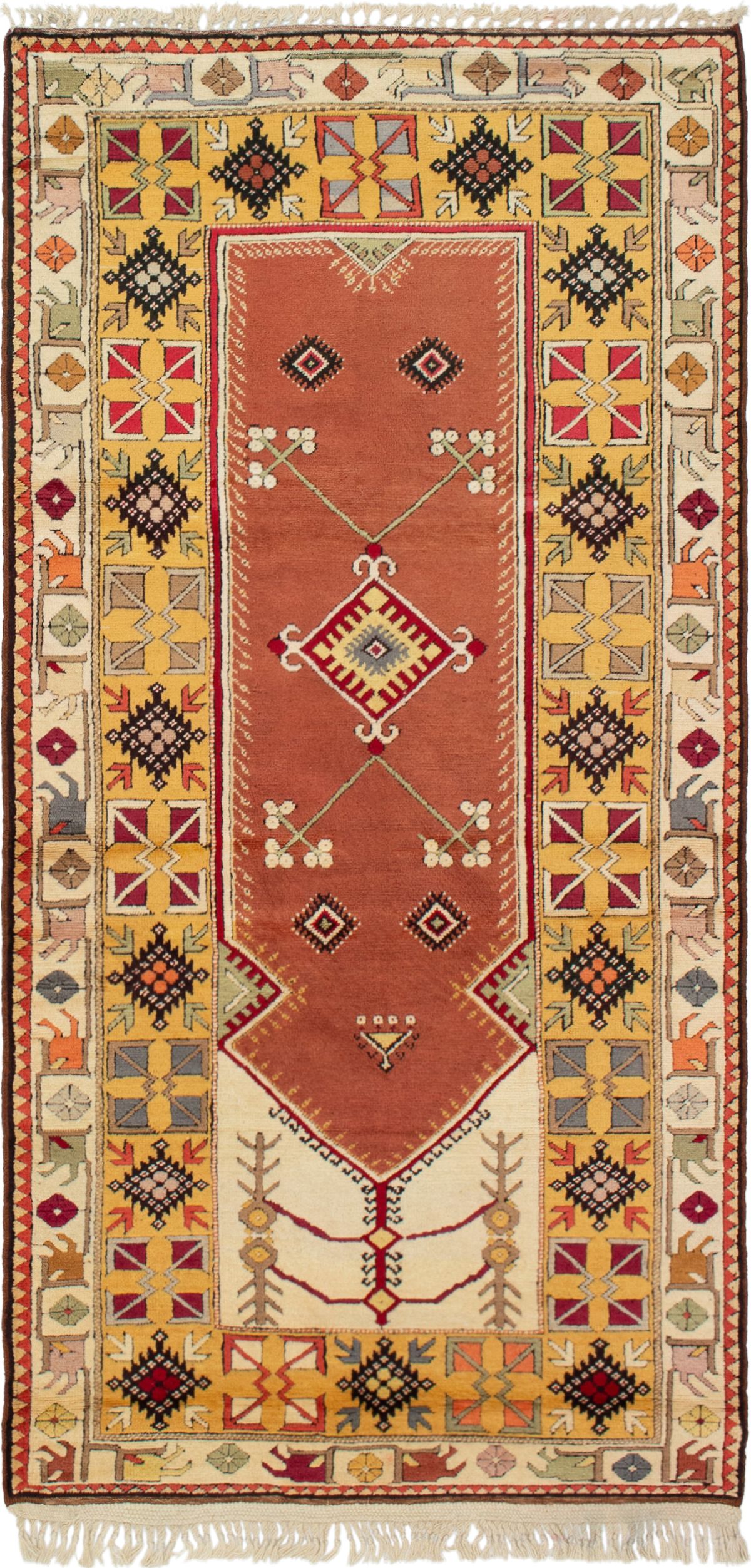 Hand-knotted Ushak Copper, Cream Wool Rug 3'10" x 8'0" Size: 3'10" x 8'0"  