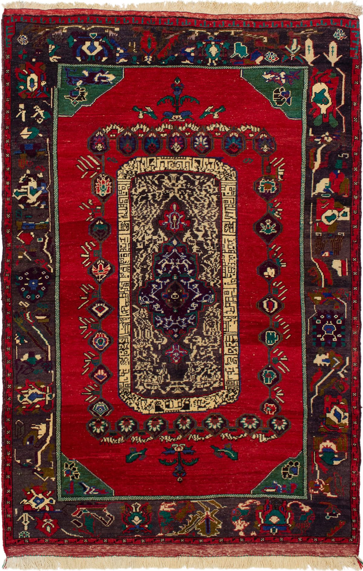 Hand-knotted Melis Vintage Red Wool Rug 5'0" x 8'0" Size: 5'0" x 8'0"  