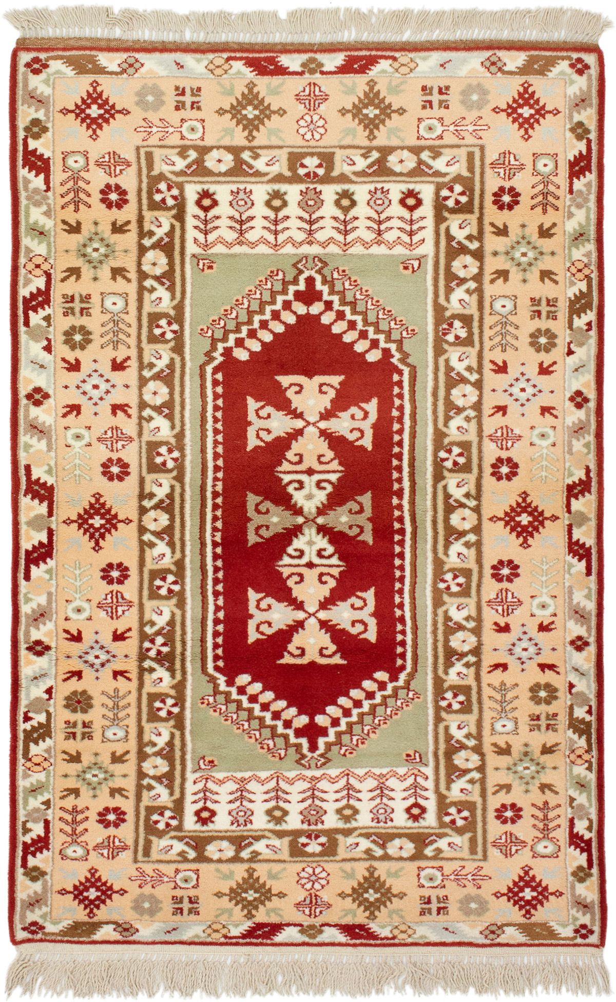 Hand-knotted Ushak Beige, Dark Copper Wool Rug 4'1" x 6'4" Size: 4'1" x 6'4"  