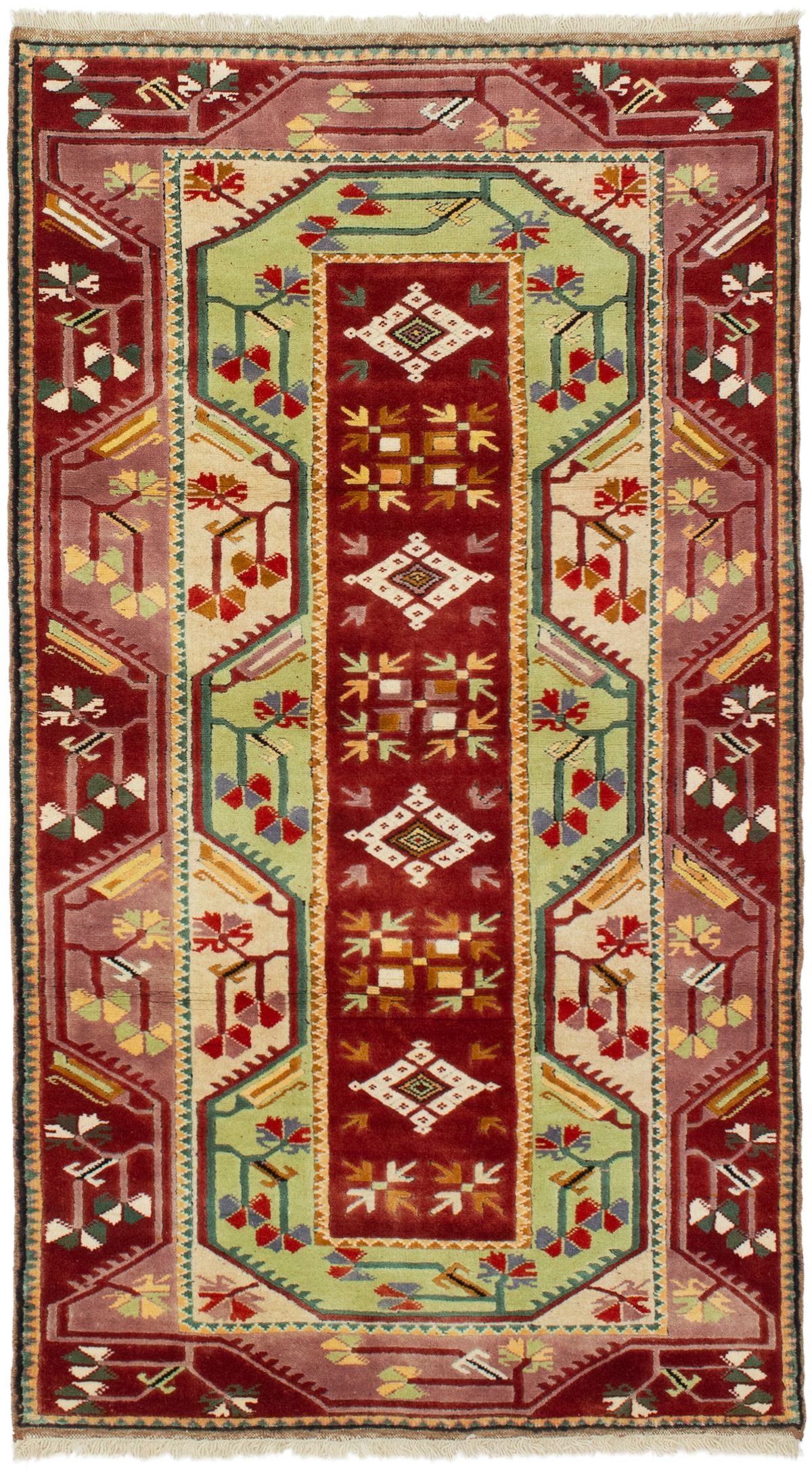 Hand-knotted Ushak Dark Red, Light Green Wool Rug 3'10" x 6'10" Size: 3'10" x 6'10"  