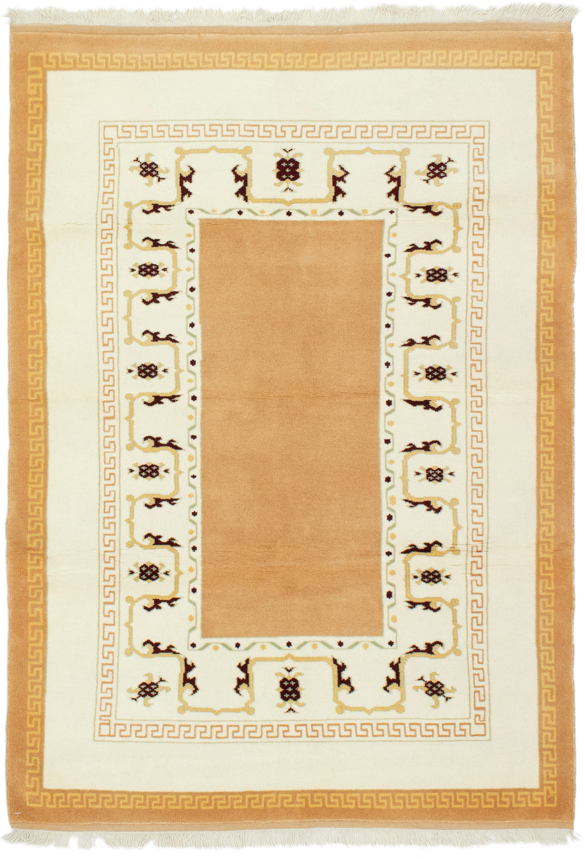 Hand-knotted Melis Vintage Cream, Tan Wool Rug 4'4" x 6'2" Size: 4'4" x 6'2"  