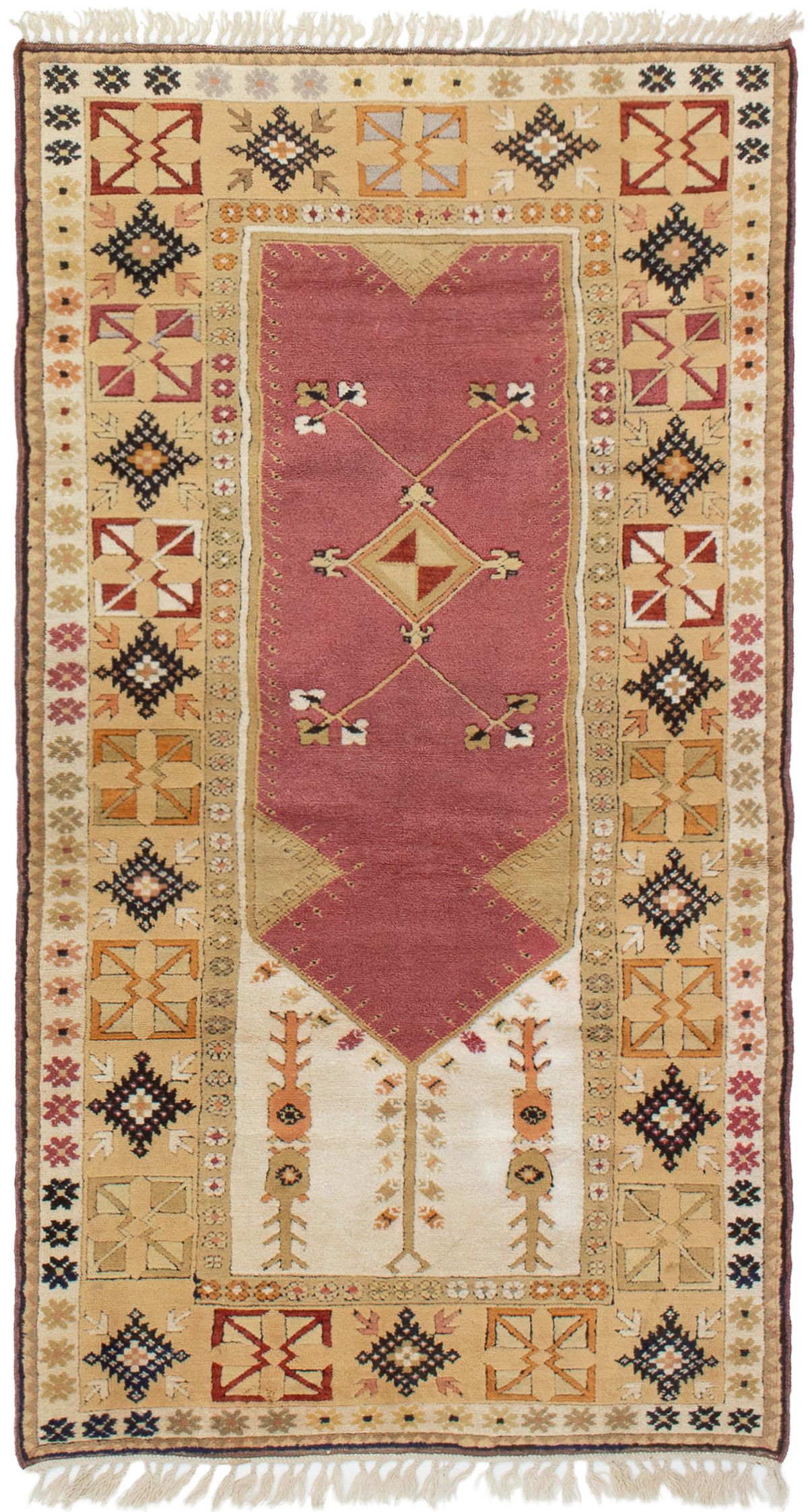 Hand-knotted Ushak Dark Red, Tan Wool Rug 3'8" x 6'7" Size: 3'8" x 6'7"  