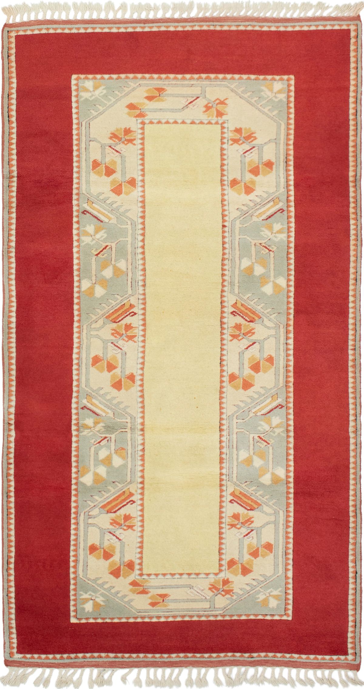 Hand-knotted Melis Vintage Light Khaki, Red Wool Rug 3'10" x 7'2" Size: 3'10" x 7'2"  
