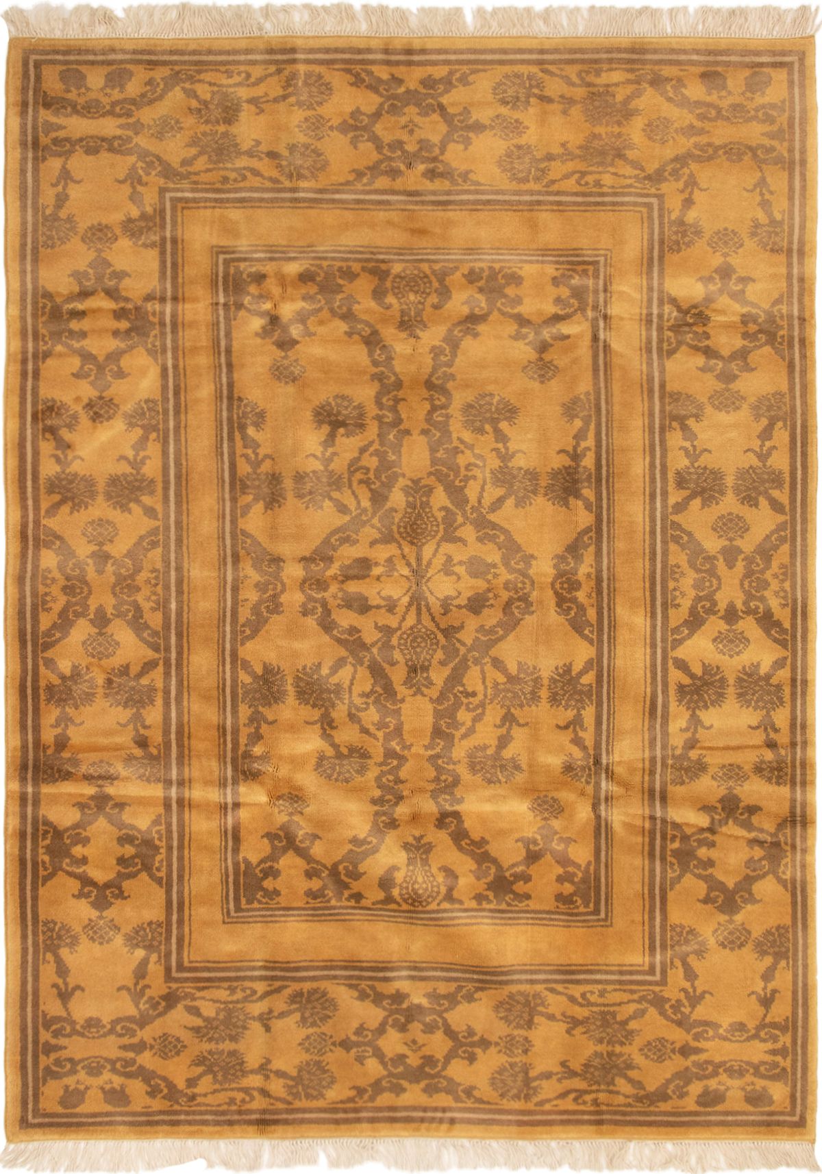 Hand-knotted Melis Vintage Tan Wool Rug 6'11" x 9'7" Size: 6'11" x 9'7"  