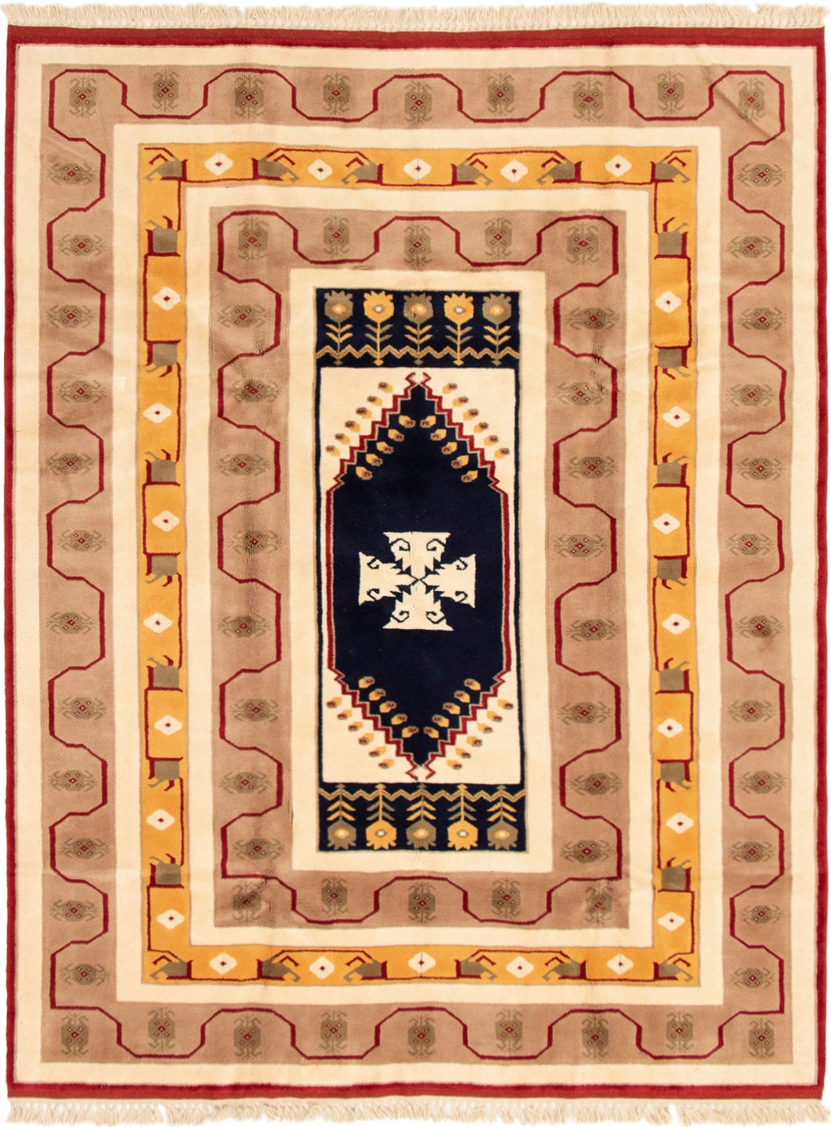 Hand-knotted Antique Shiravan Cream, Tan Wool Rug 6'9" x 8'4" Size: 6'9" x 8'4"  
