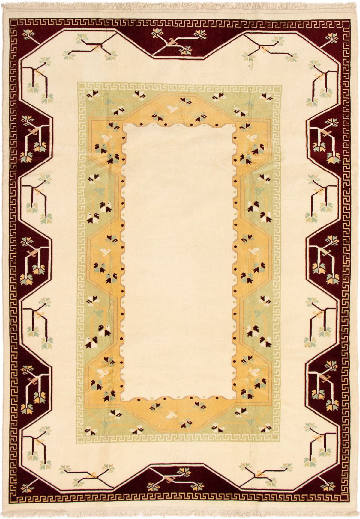 Hand-knotted Ushak Cream Wool Rug 6'9" x 9'7" Size: 6'9" x 9'7"  