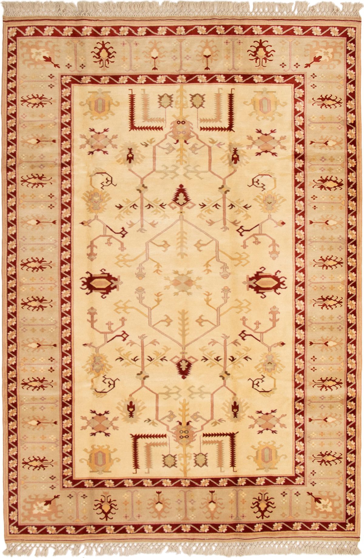 Hand-knotted Melis Vintage Cream Wool Rug 6'11" x 9'11" Size: 6'11" x 9'11"  