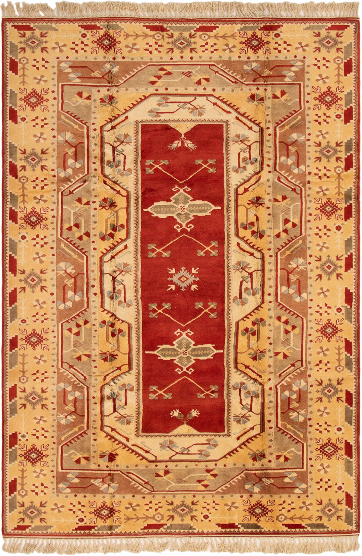 Hand-knotted Ushak Dark Red, Ivory Wool Rug 6'8" x 9'10" Size: 6'8" x 9'10"  