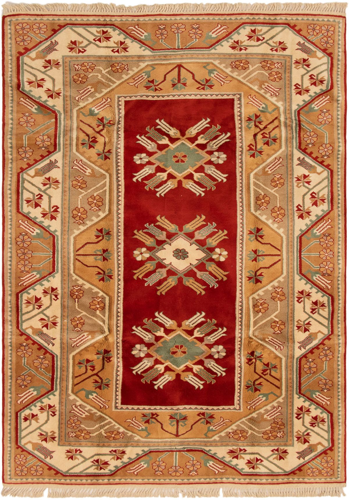 Hand-knotted Ushak Red, Tan Wool Rug 6'6" x 9'1" Size: 6'6" x 9'1"  