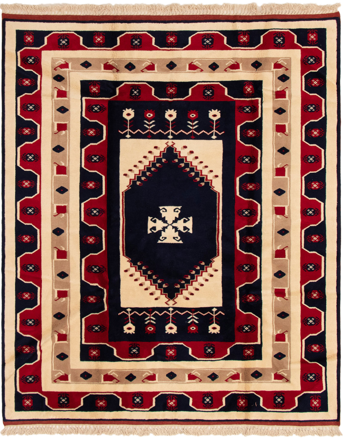 Hand-knotted Antique Shiravan Dark Navy, Red Wool Rug 6'7" x 8'0" Size: 6'7" x 8'0"  