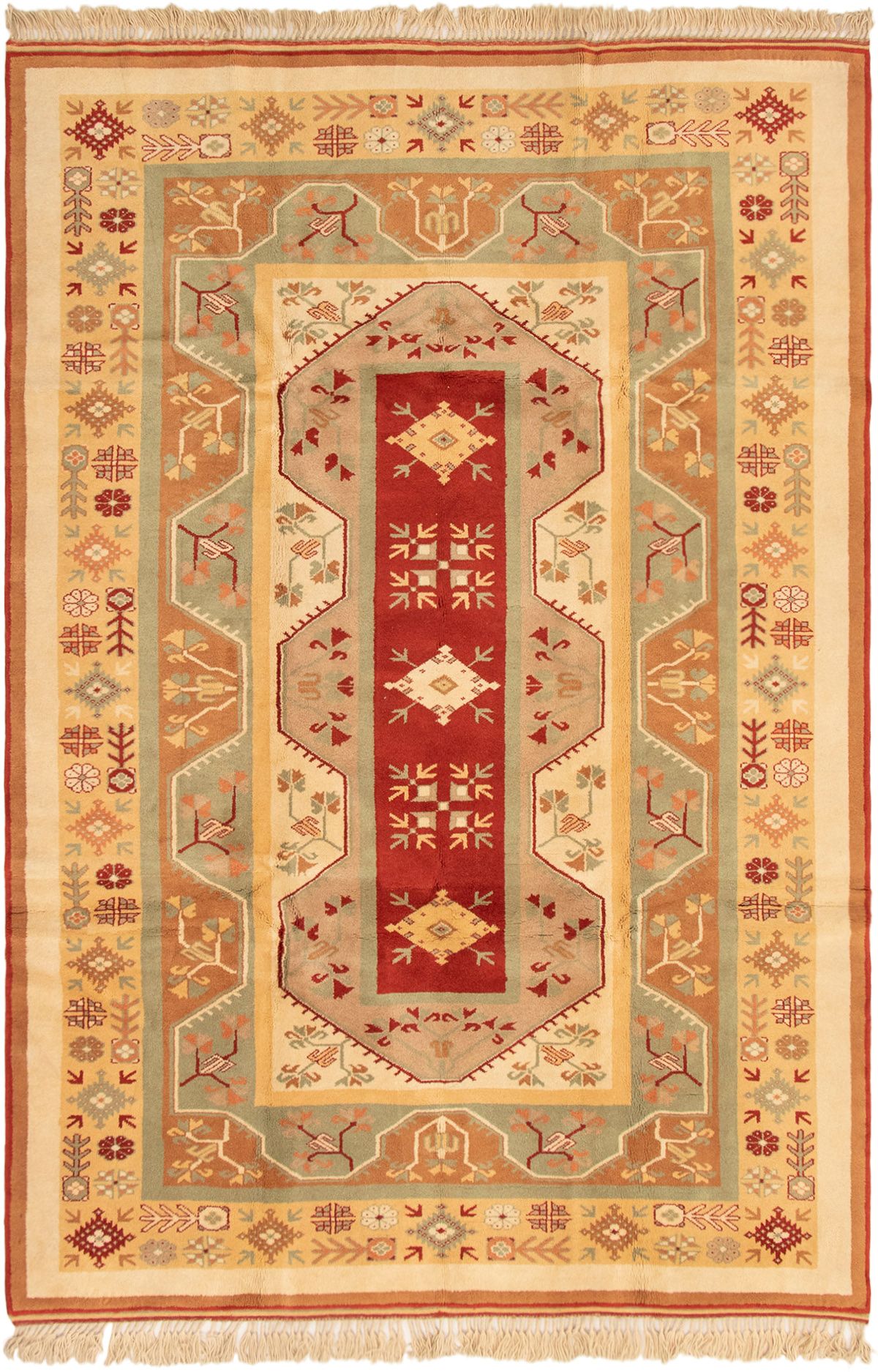 Hand-knotted Ushak Dark Red, Tan Wool Rug 6'8" x 9'10" Size: 6'8" x 9'10"  