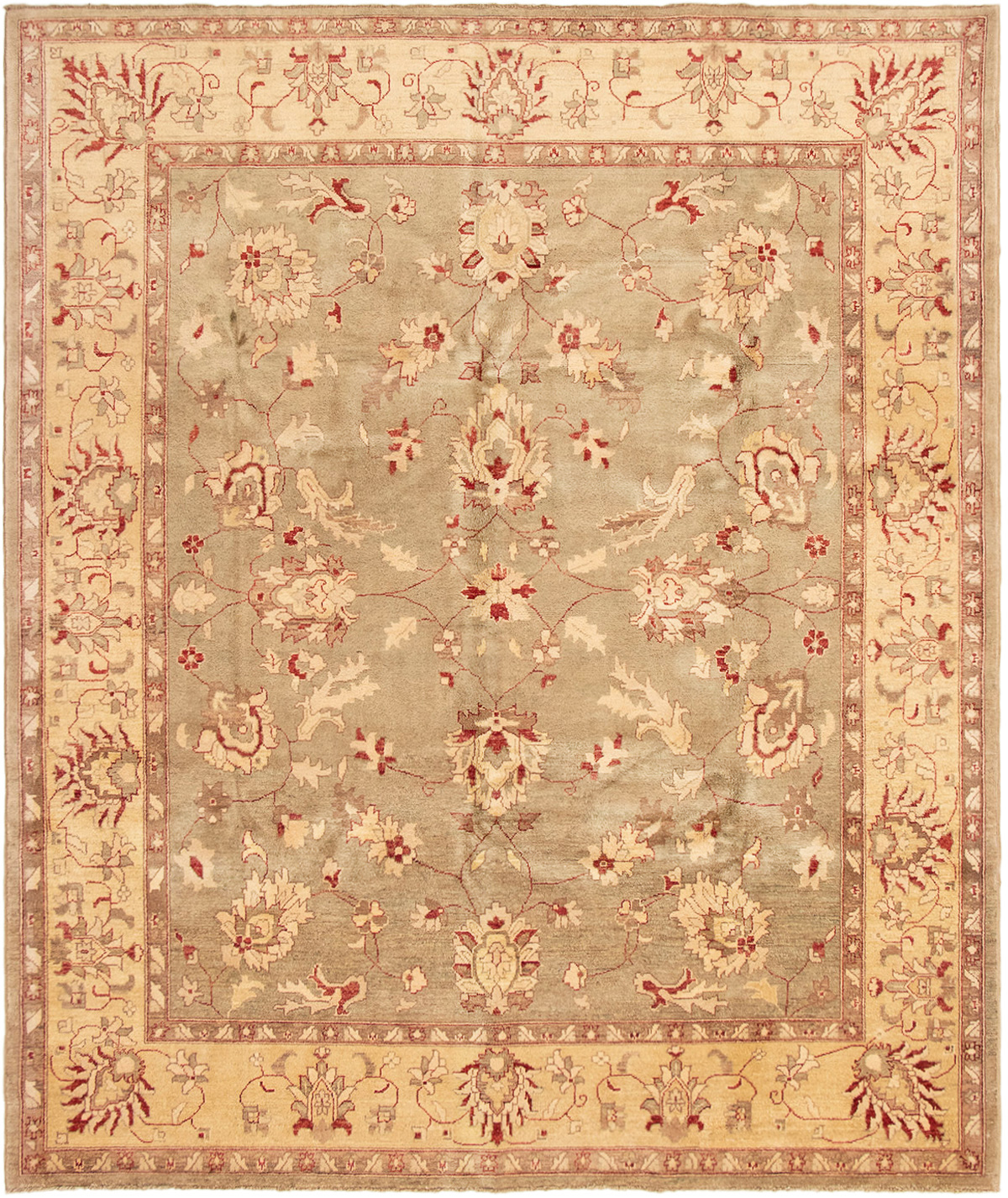 Hand-knotted Chobi Finest Olive Wool Rug 8'4" x 10'1" Size: 8'4" x 10'1"  