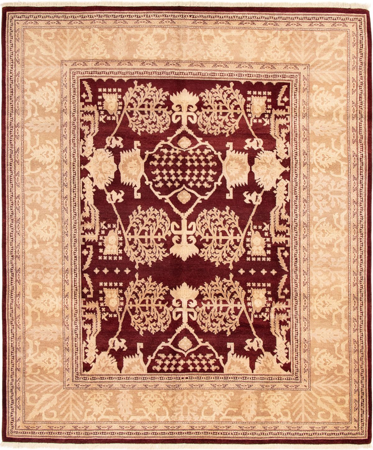Hand-knotted Peshawar Oushak Dark Red Wool Rug 8'1" x 9'10" Size: 8'1" x 9'10"  