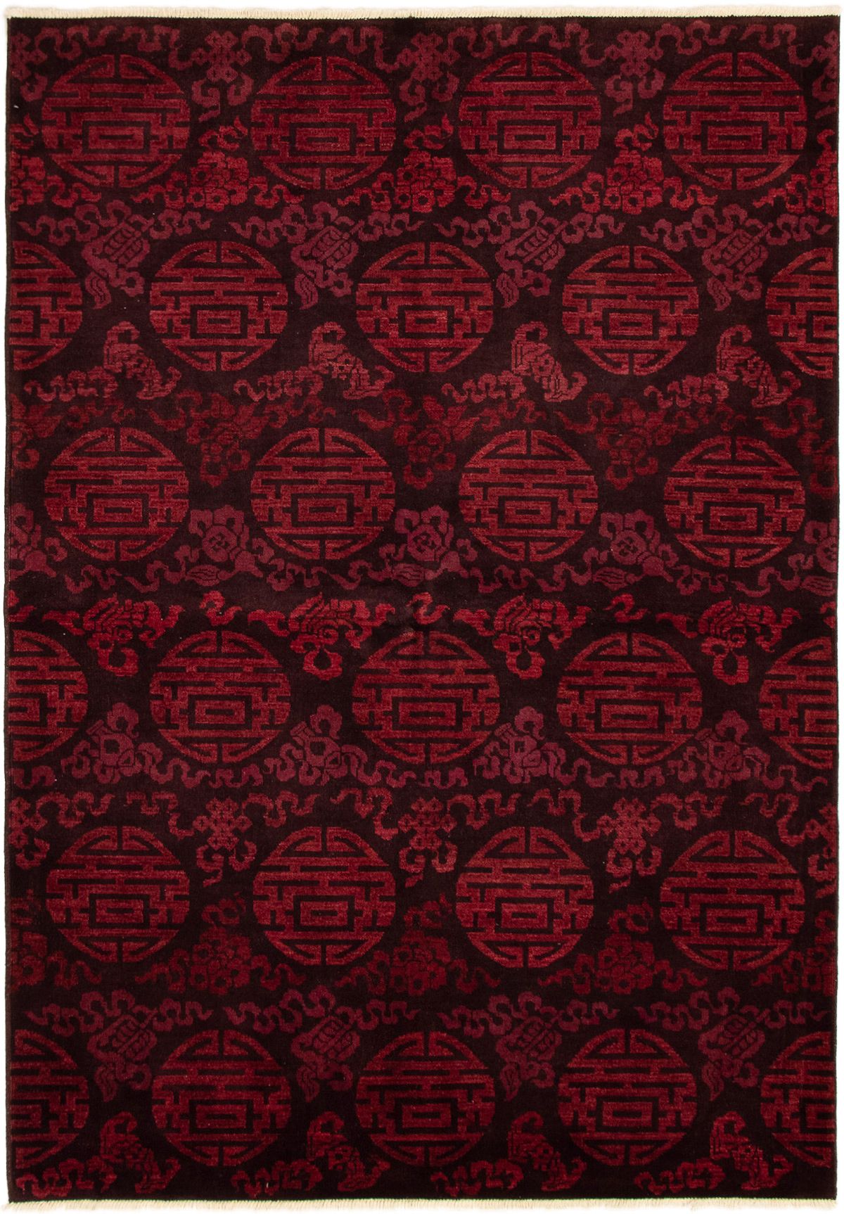 Hand-knotted Vibrance Burgundy, Dark Burgundy Wool Rug 6'4" x 8'10" Size: 6'4" x 8'10"  
