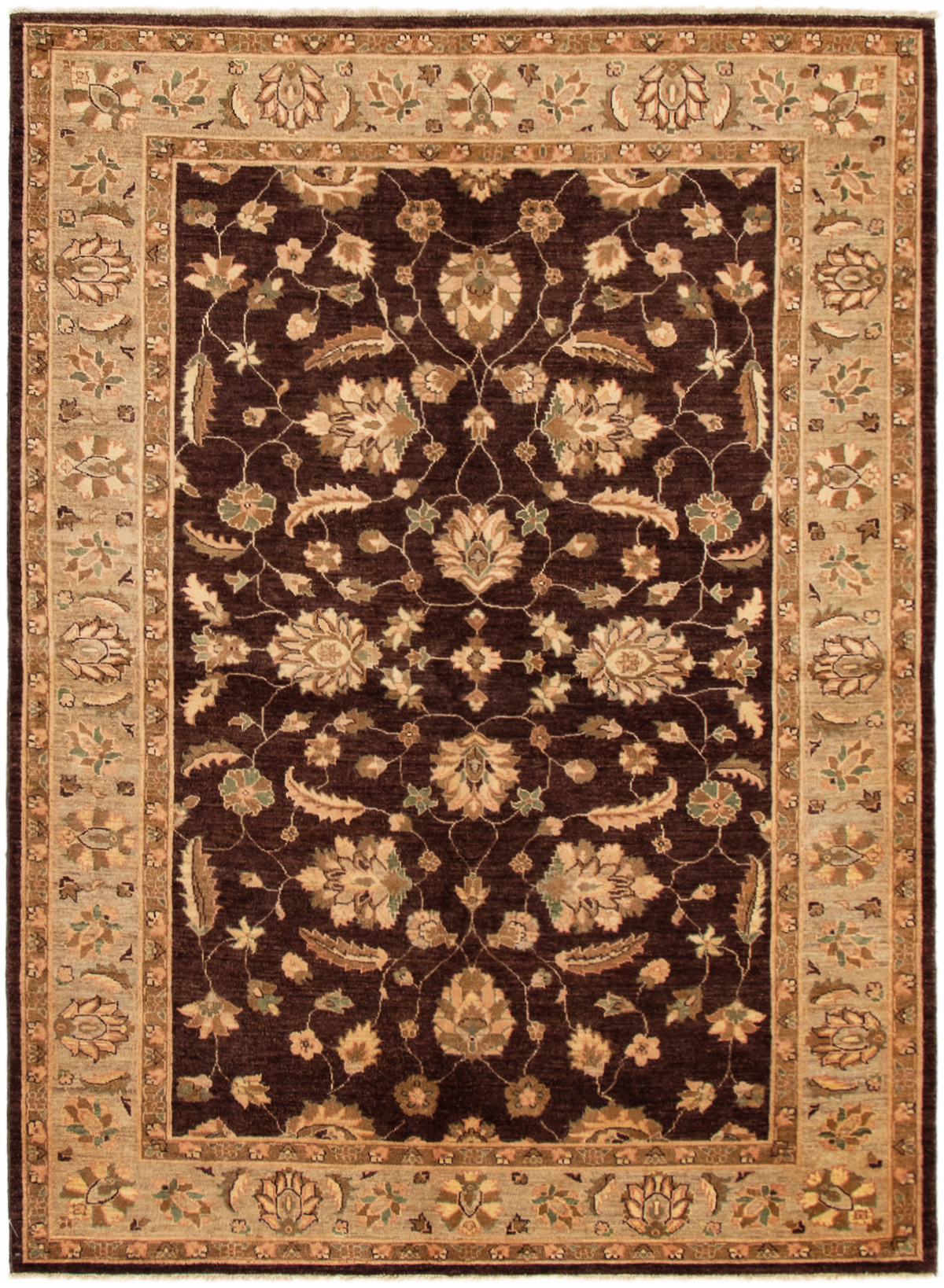 Hand-knotted Peshawar Oushak Dark Brown Wool Rug 6'5" x 8'10" Size: 6'5" x 8'10"  