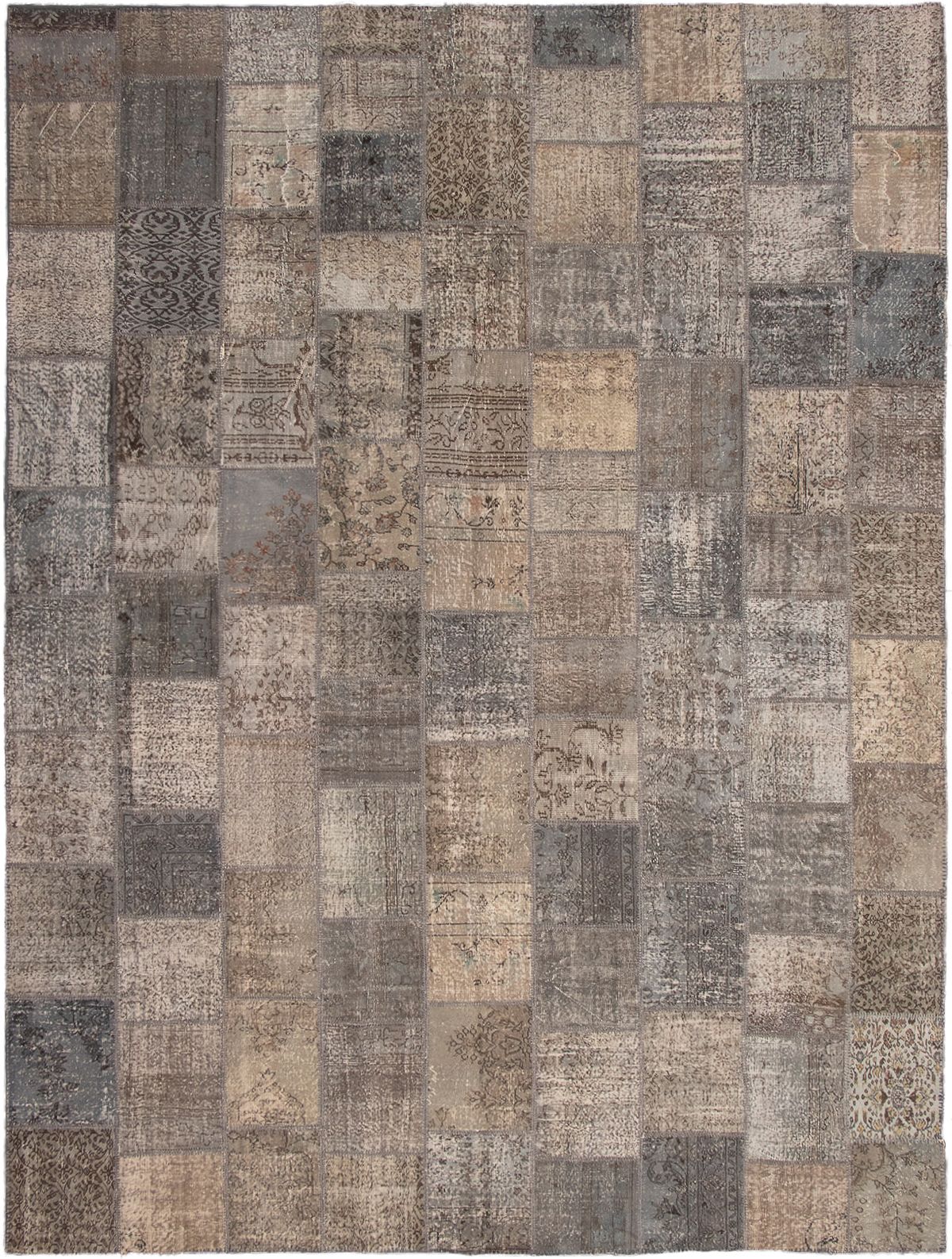 Hand-knotted Color Transition Patch Grey Wool Rug 12'2" x 16'0" Size: 12'2" x 16'0"  