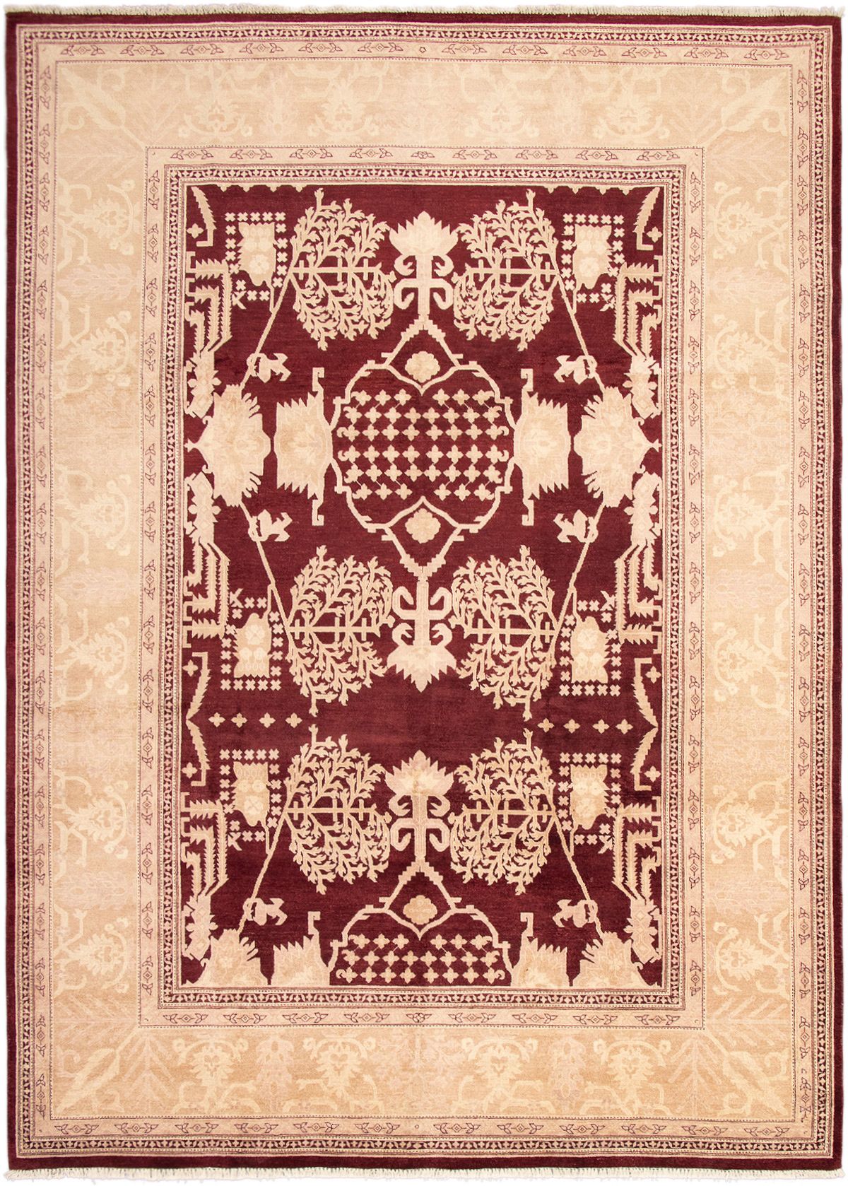 Hand-knotted Peshawar Oushak Dark Red Wool Rug 10'1" x 14'1" Size: 10'1" x 14'1"  